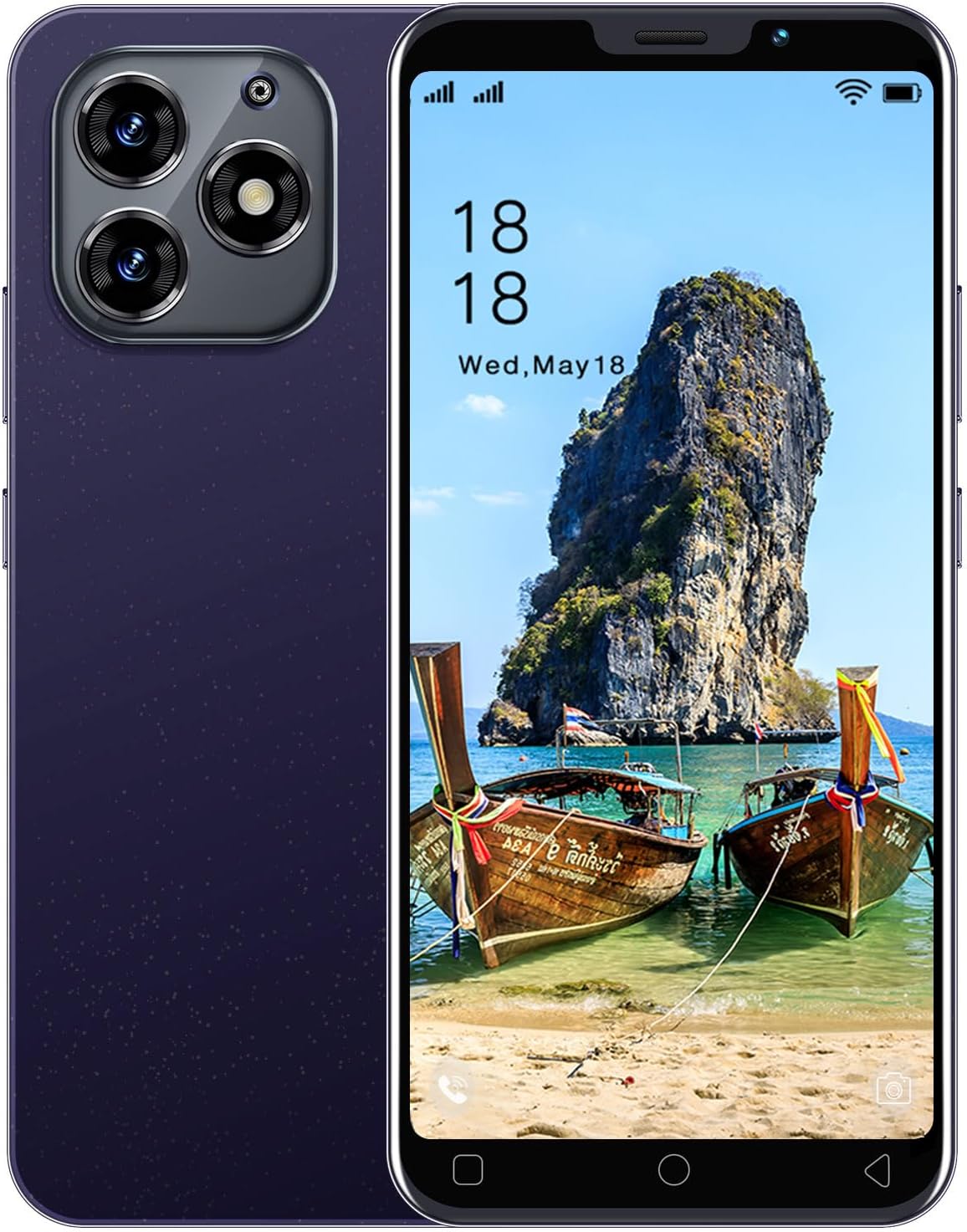 Cheap Mobile Phones, 5.0” Dual SIM Dual Camera, Android OS, 16GB ROM【Expandable up to 128GB】, Support WiFi/Bluetooth/FM, Face Unlocked Cell Phone (Purple)