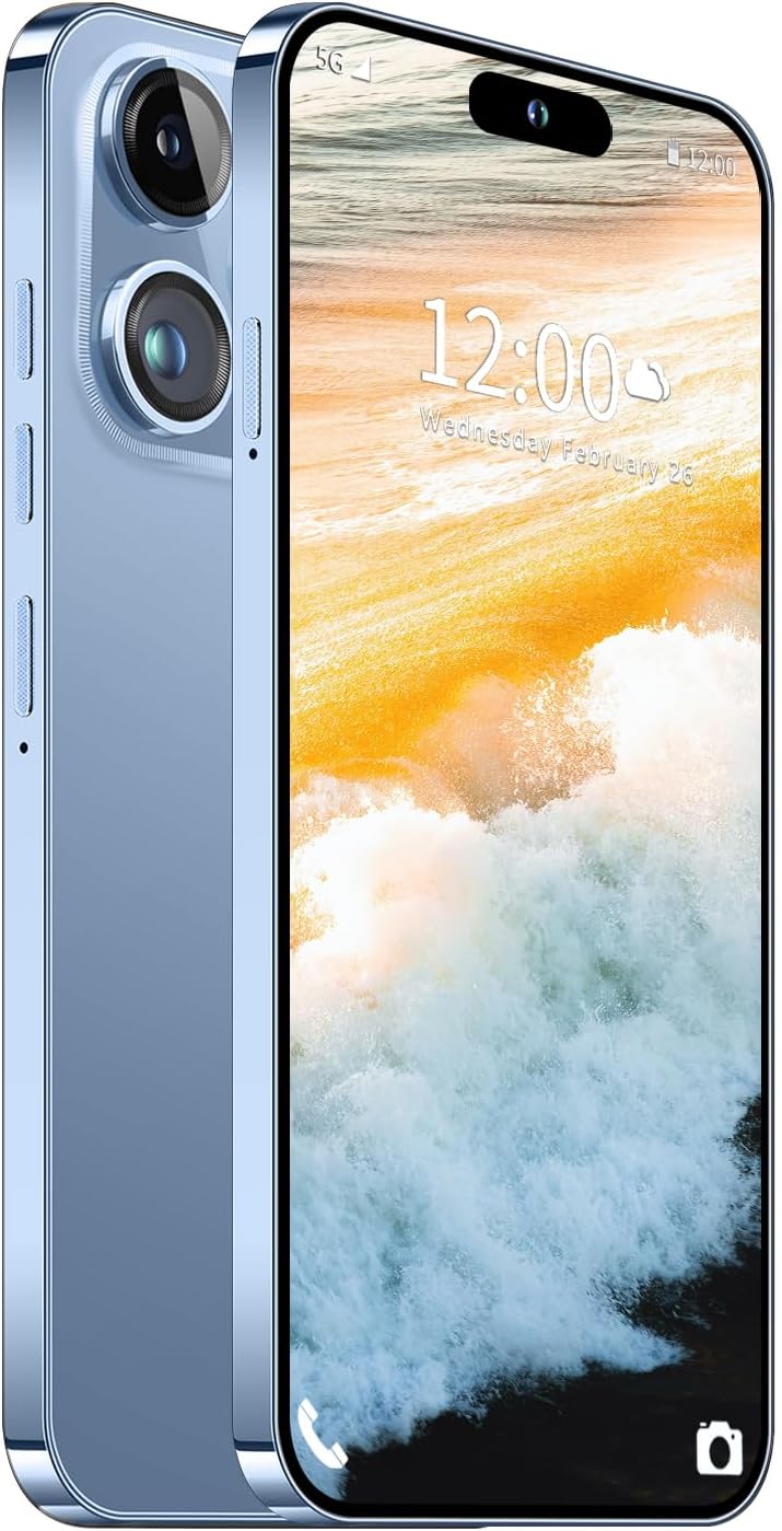 Huness I15 Pro MAX Smartphone Unlocked Cell Phone,Battery 6800mAh 6.8 HD Screen Unlocked Phone,6+256GB Android 13 with 128GB Memory Card,Dual SIM/5G/Fingerprint Lock/Face ID (Blue, 6+256)