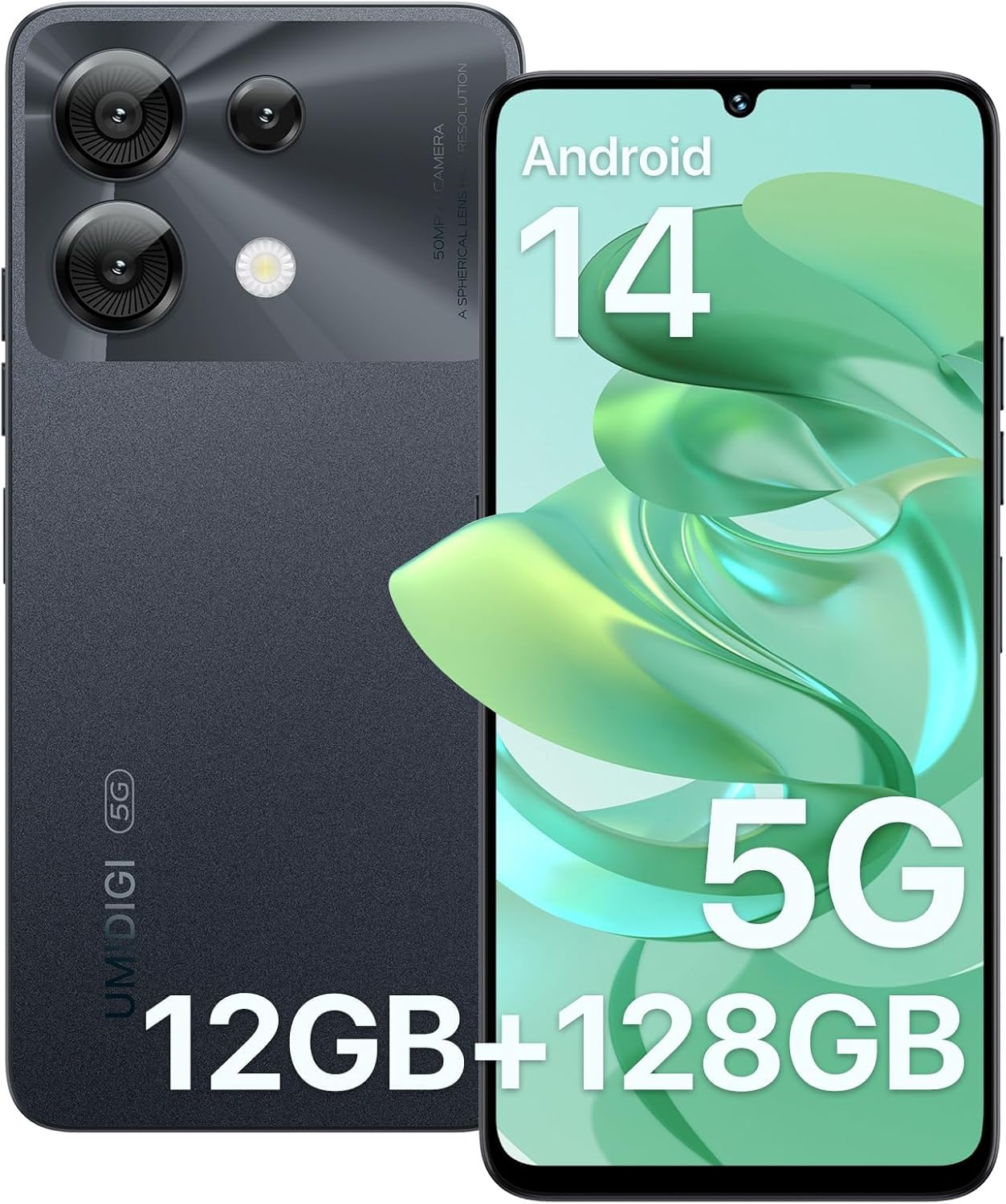 UMIDIGI G9 5G Cell Phone, Android 14 Unlocked Phones, 12(6+6) GB +128GB/1TB TF Expand, 5G Dual SIM, 50MP Camera, 6.75″ HD+ 90Hz Display, AI Face & Fingerprint Unlock, 5000mAh Android Phone Black