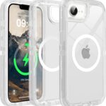for iPhone 16e Clear Case, Compatible with MagSafe, Anti-Yellowing, Shockproof, Dropproof, Heavy Duty Protection, Triple Layer Magnetic Phone Case Cover for 16e, 6.1″, Clear