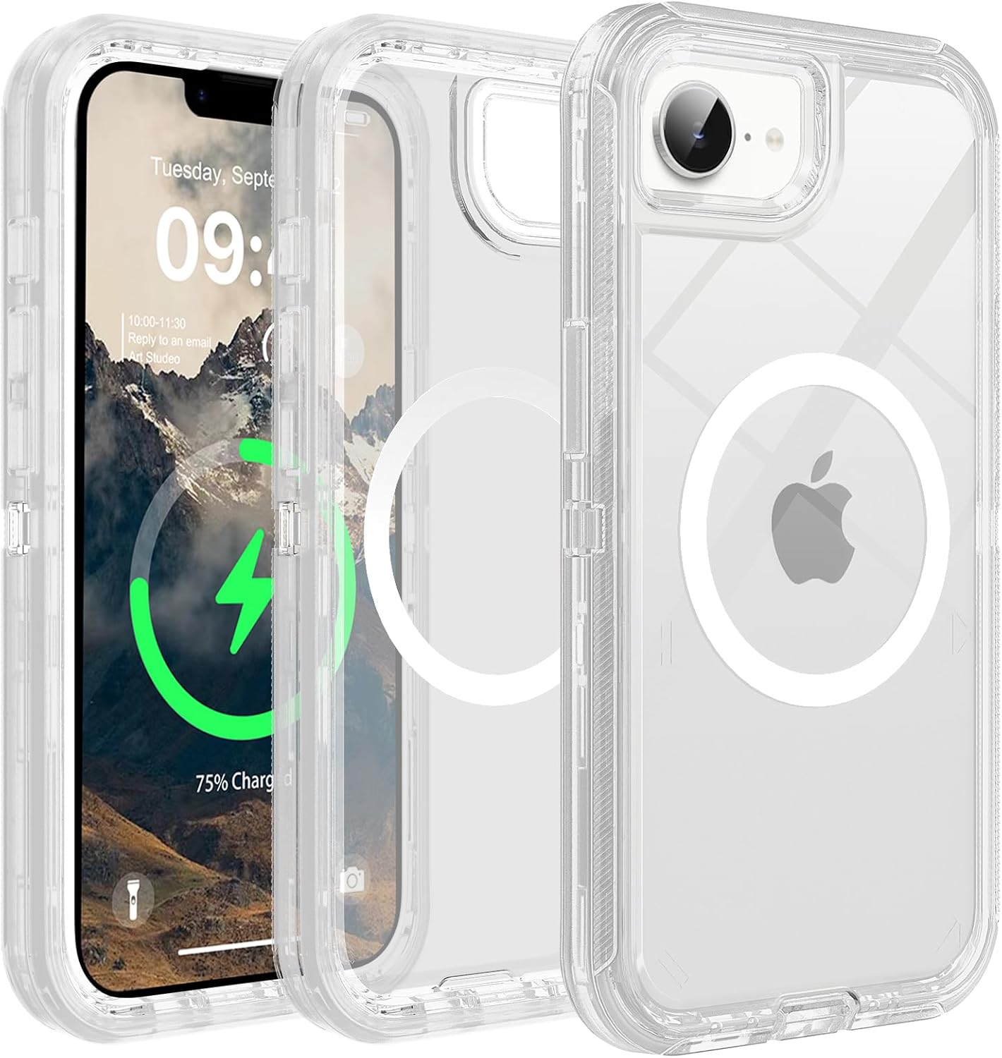 for iPhone 16e Clear Case, Compatible with MagSafe, Anti-Yellowing, Shockproof, Dropproof, Heavy Duty Protection, Triple Layer Magnetic Phone Case Cover for 16e, 6.1″, Clear