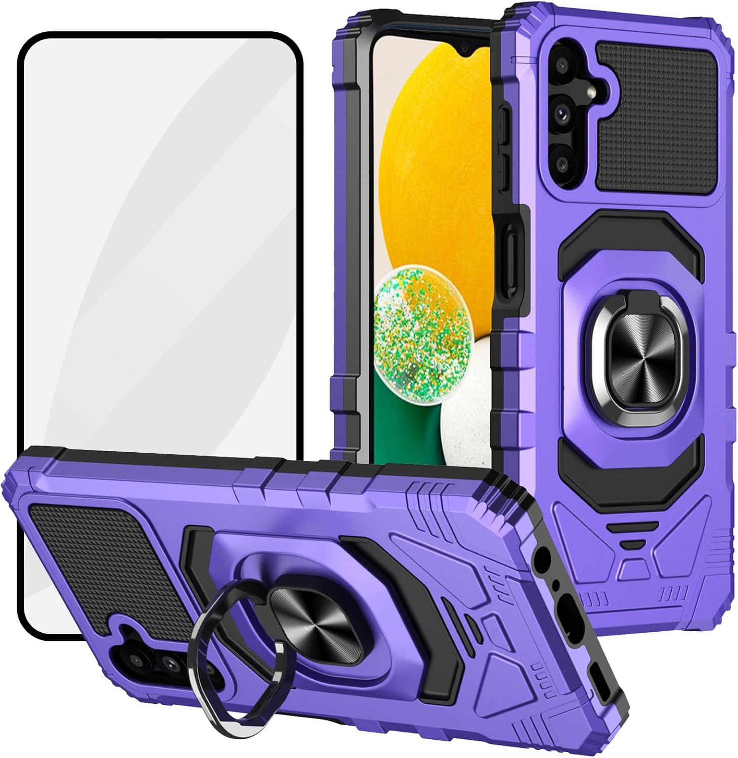 Ailiber for S24 FE Cell Phone Case, Galaxy S24 FE Case with Screen Protector, Ring Kickstand for Magnetic Car Mount, Rugged Shockproof Heavy Duty Cover Case for Samsung S24 FE-Purple