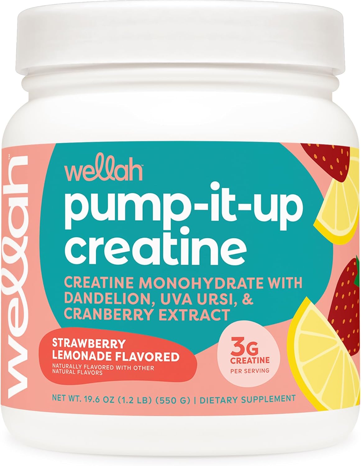 Pump-It-Up Creatine (100 Servings, Strawberry Lemonade) – Creatine Monohydrate with Dandelion, Uva Ursi, & Cranberry Extract