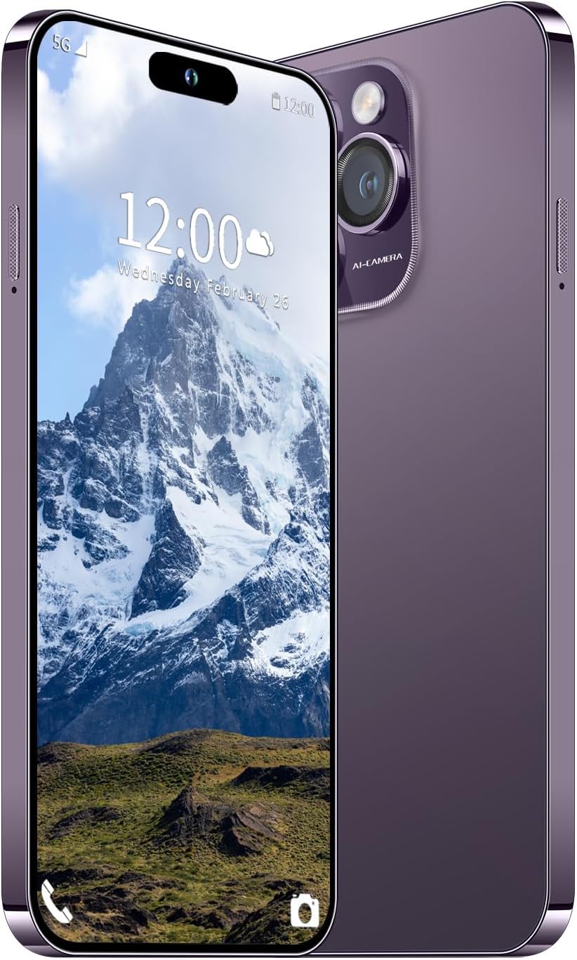14PROMA X Unlocked Cell Phone, Long Battery Life 6.82″ HD Screen Unlocked Phones, 12+512GB Android 14 Smartphone with 128G Memory Card, Dual SIM/Fingerprint Lock/Face ID/GPS (Purple, 12+512)