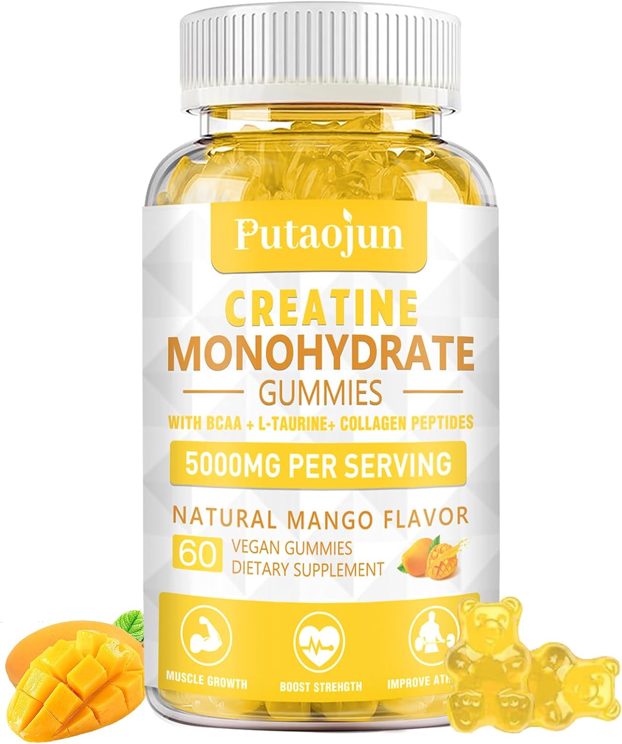 Creatine Monohydrate with Vitamins D3 & B12 | Sugar-free Hydrolyzed Collagen & Creatine gummies | Formulated to enhance Muscle Strength | Workout supplement suitable for men & women | 60 count