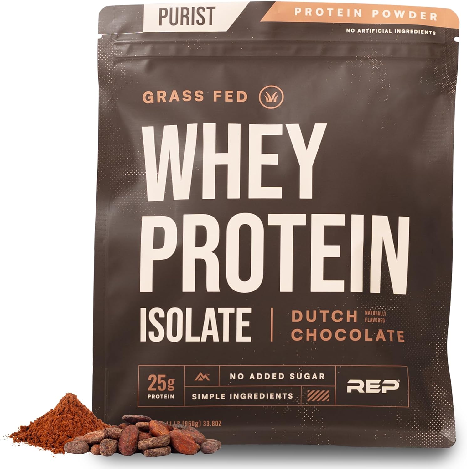 REP Purist Whey Protein Powder, Premium Chocolate Grassfed Isolate, Post-Workout Recovery, Keto Friendly, Clean Nutrition Meal Replacement, Promotes Lean Muscle, Sugar and Gluten-Free Women Men, 2 Lb