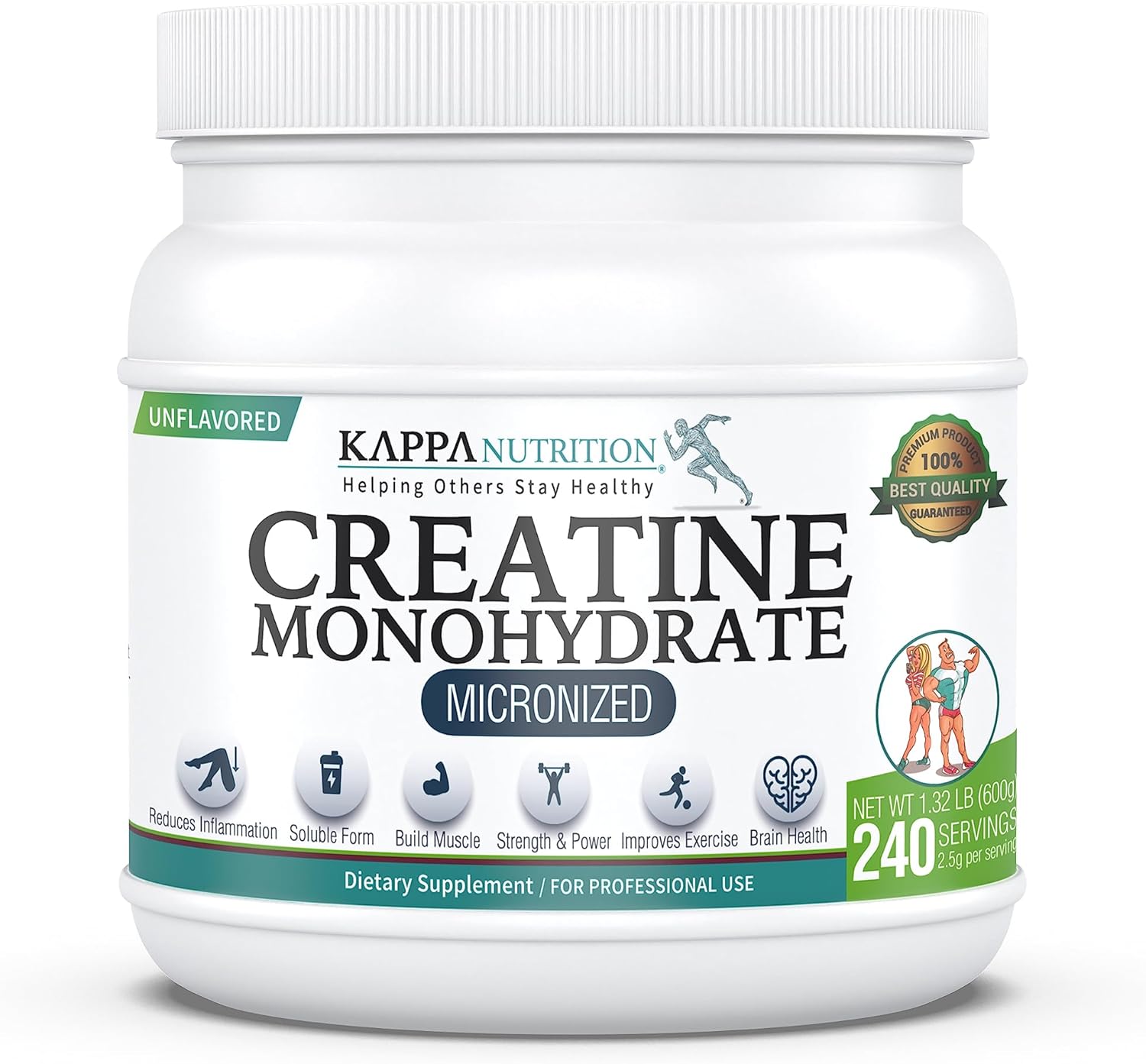 KAPPA NUTRITION Creatine – Creatine Monohydrate, Amino Acid Powder – Support Muscles, Cellular Energy and Cognitive Function* – Gluten-Free, Keto, 2.25g per Scoop, 240 Servings, 1.32LB.