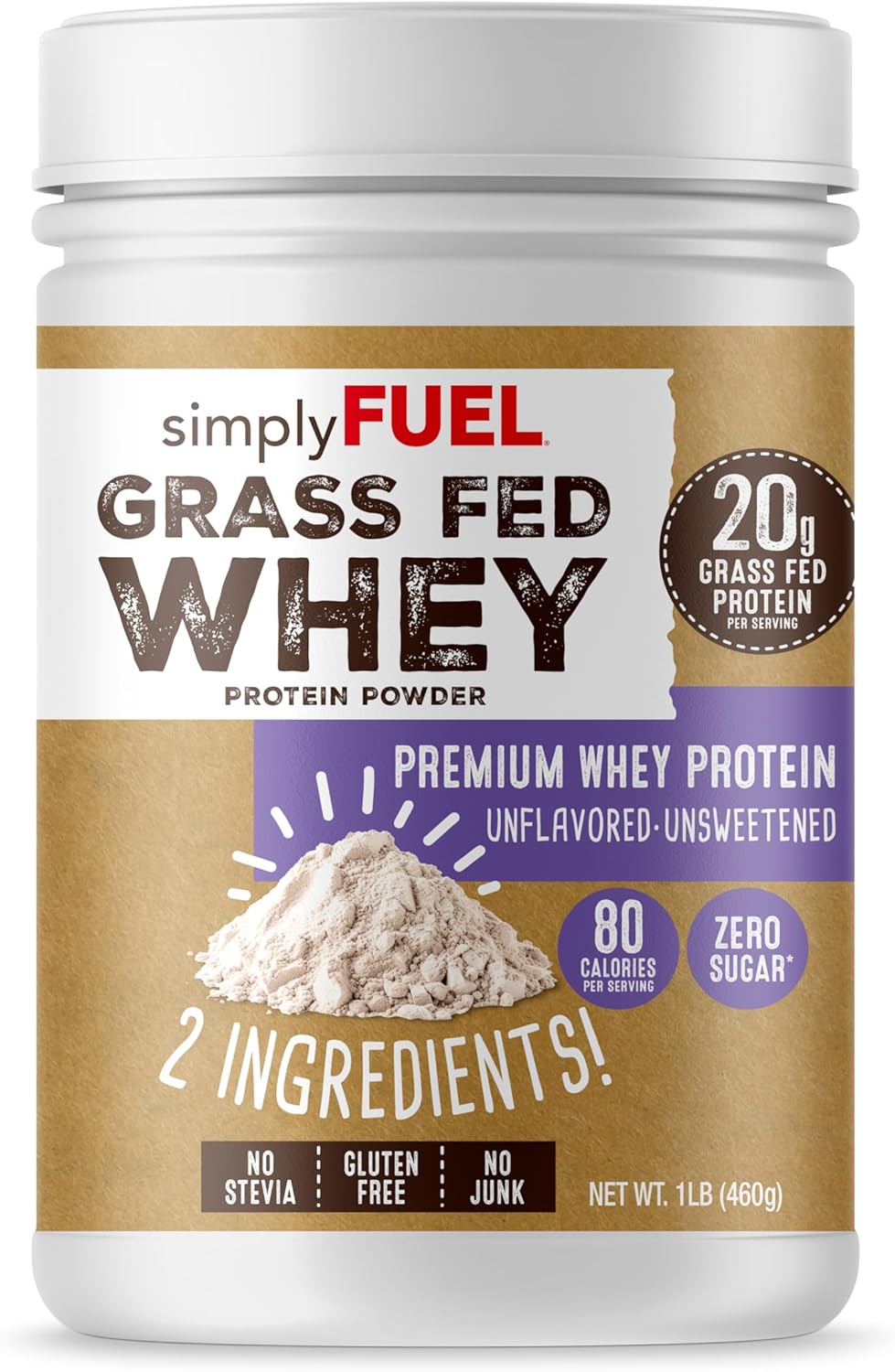 100% Grass Fed Whey Protein Powder – Only 2 Ingredients, Unflavored, Unsweetened, Gluten Free, No Soy, 20g Protein – Zero Sugar, No Carb Clean Protein – Muscle Growth and Recovery 1LBS