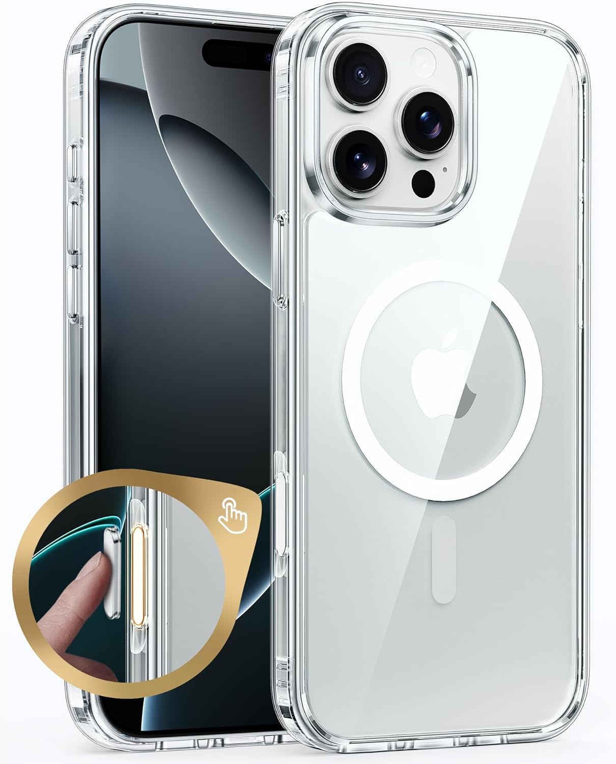 FNTCASE for iPhone 16 Pro-Max Case: Support Camera Control Capture Magnetic Military Grade Drop Protection Anti Yellowing Cell Phone Cover – Rugged Shockproof Transparent Cases(Clear – Camera Control)
