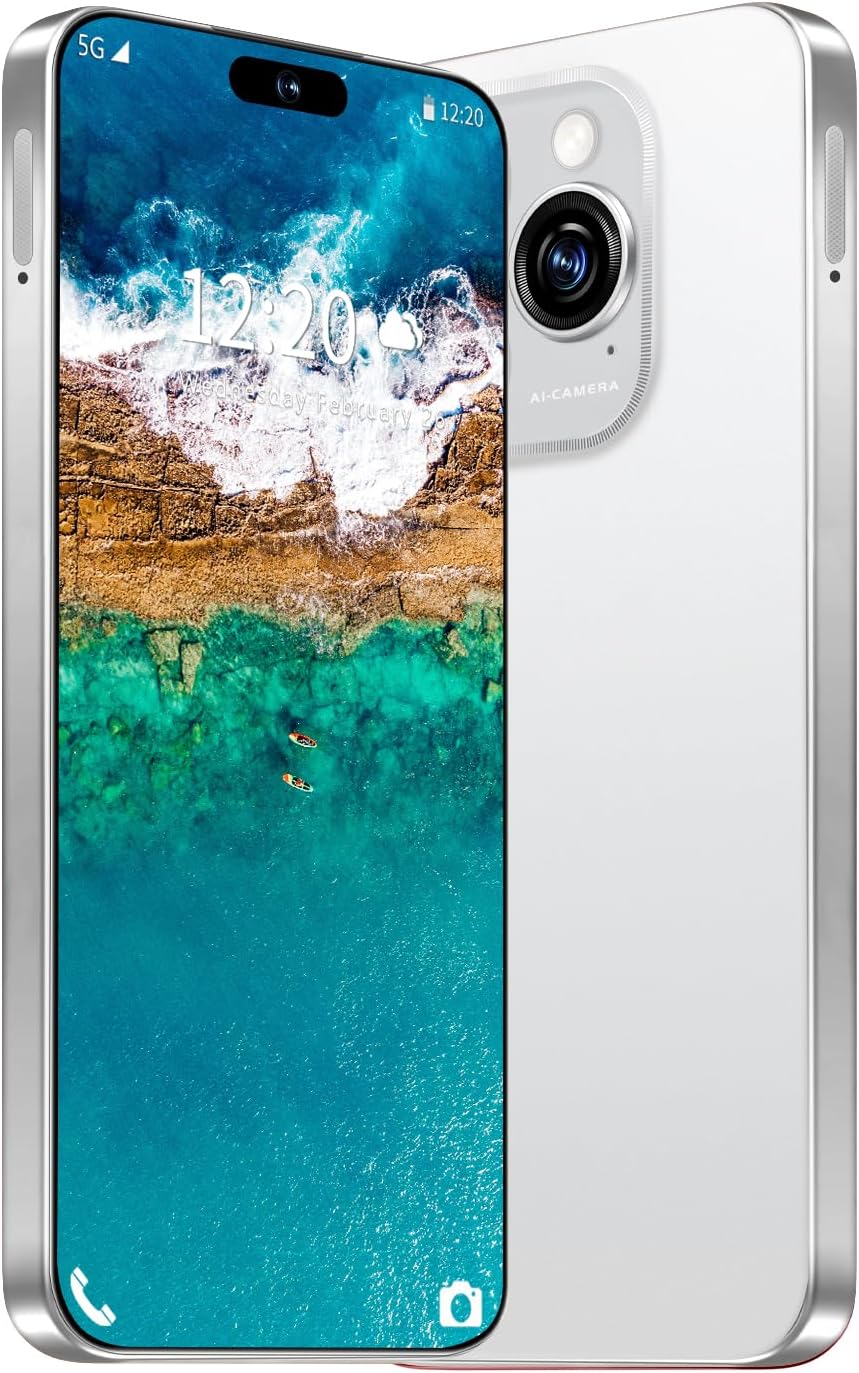 16PROMA X 12GB+512GB 6.99″ HD Screen Smartphone Unlocked Cell Phone,Battery 7000mAh Unlocked The Phone, Android 14 Fingerprint Button Unlock/Photos/Face ID/Dual SIM/5G/GPS (White, 12+512)