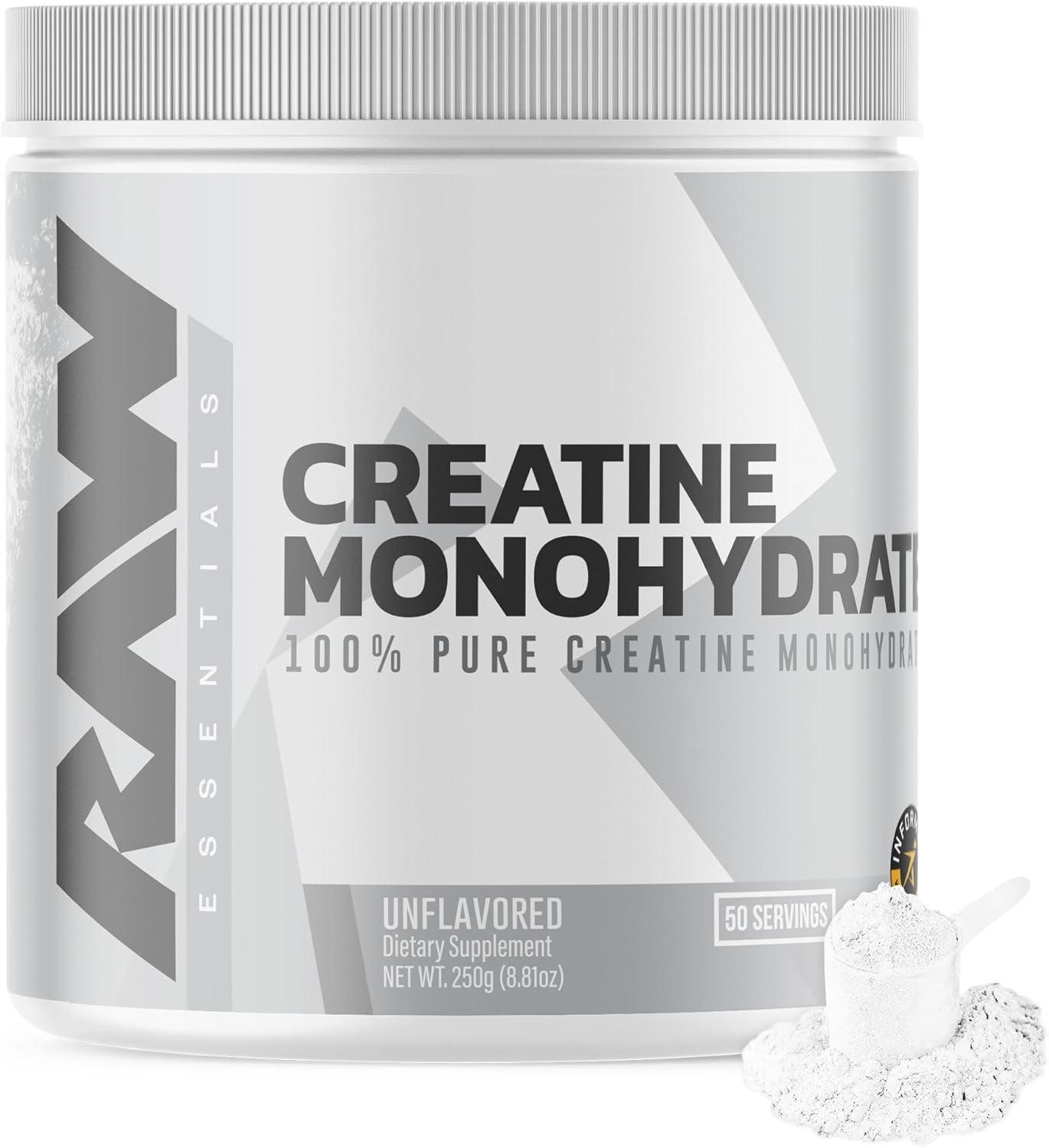 RAW Nutrition Creatine Monohydrate Powder – Unflavored Micronized Creatine Monohydrate Workout Supplement for Muscle Energy, Strength & Endurance – Creatine Powder for Women & Men – 50 Servings