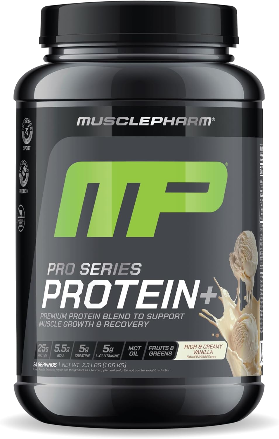 MusclePharm Pro Series Protein+, 26g Whey Protein Powder per Serving | Professional Grade 7-in-1 Blend for Muscle Growth & Workout Recovery | Creamy Vanilla, 2.5 lb, 24 Servings
