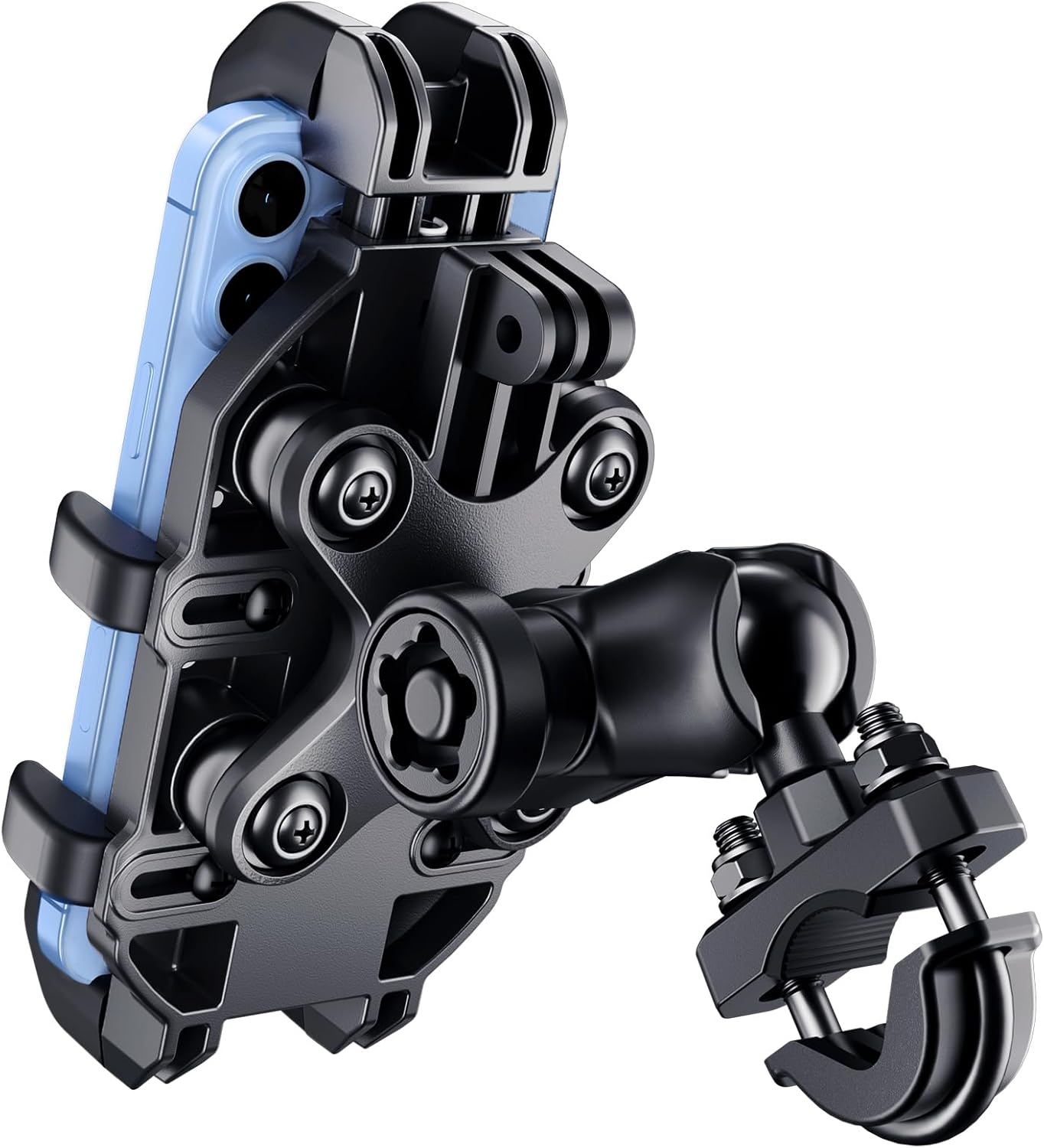 Motorcycle Phone Mount Holder with Vibration Dampener Anti-Shake 720° Adjustable Fit 0.5-1.26″ Handlebar for iPhone 16 Pro Max for Samsung 5.4”-7.2” Phone Anti-Theft Lock Off-Road/Dirt Bikes