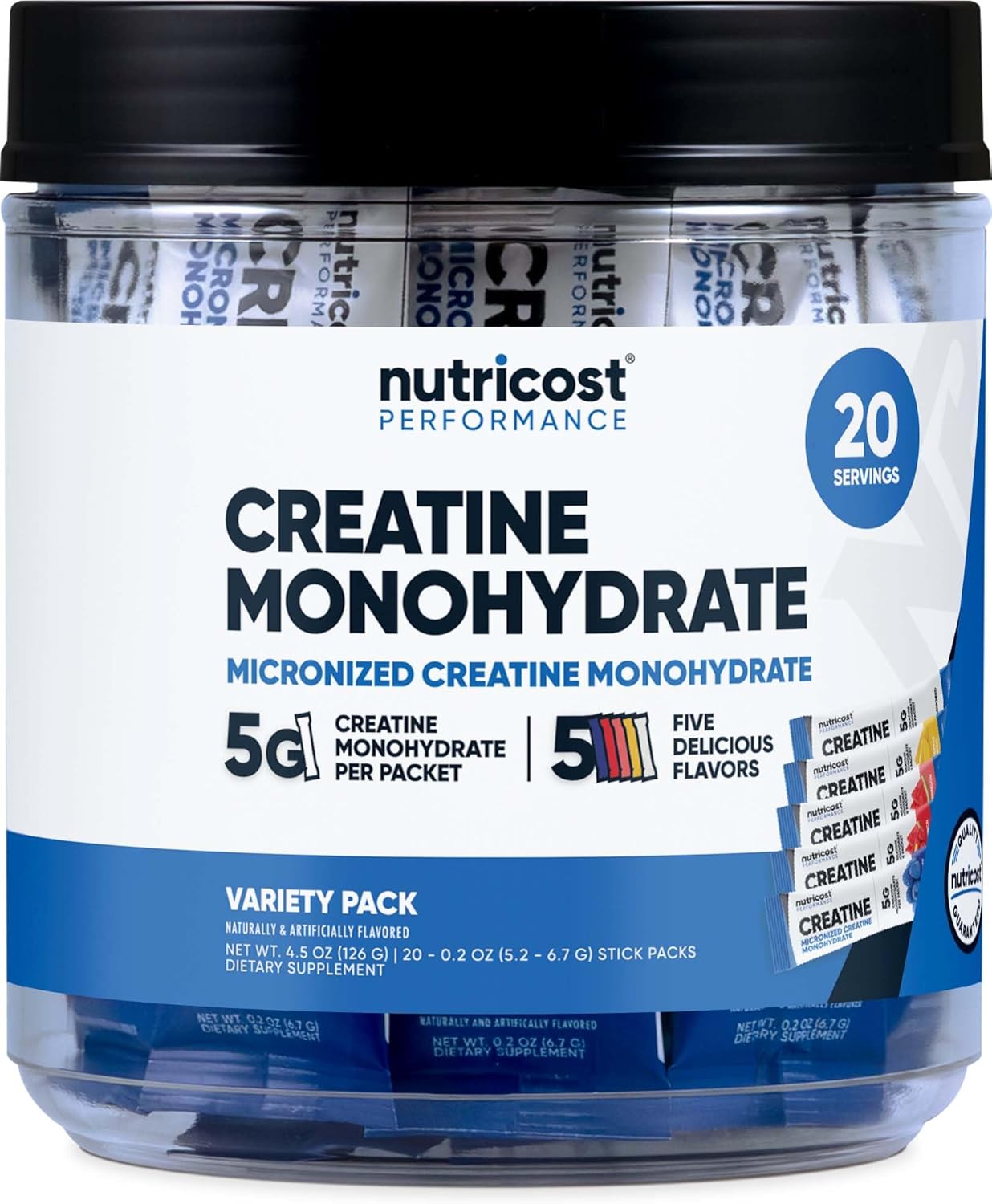 Nutricost Creatine Monohydrate Powder Variety Stickpacks (5 Flavors, 20 Servings) – Micronized, 5 Grams of Creatine Monohydrate Per Pack
