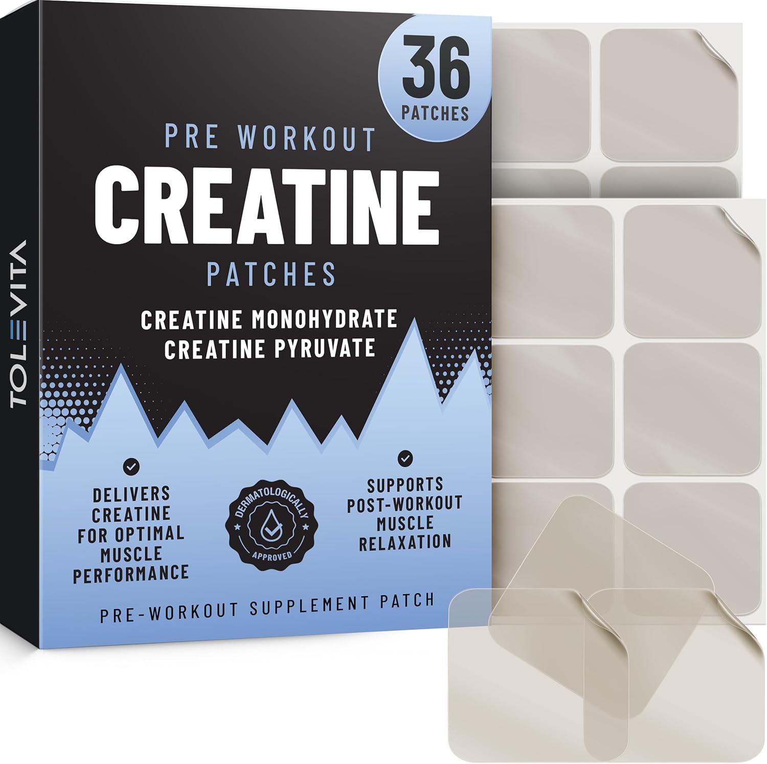 Pre Workout Creatine Patches – 36 Pcs | Creatine Monohydrate & Pyruvate | Energy Support & Muscle Recovery | Easy-to-Use Adhesive Patches for Gym, Fitness, and Active Lifestyles