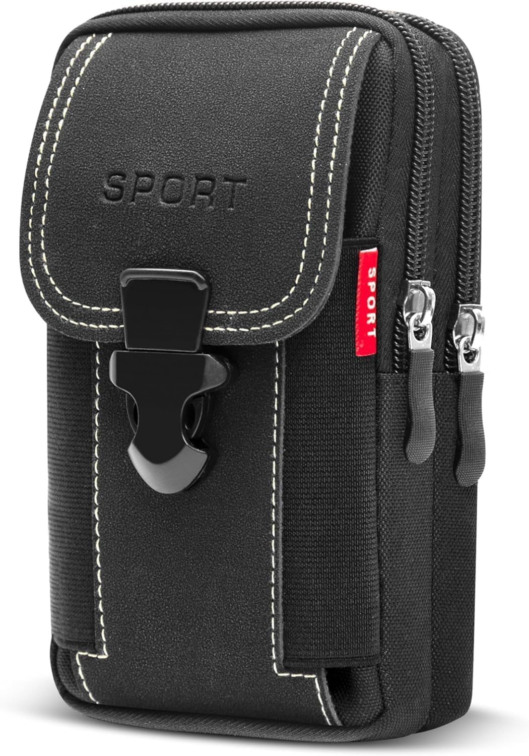 Phone Holster with 2 Zippered Pouce Phone Holder for Belt Men for iPhone for Samsung Belt Pouches Belt Bag for Men Black (Black)