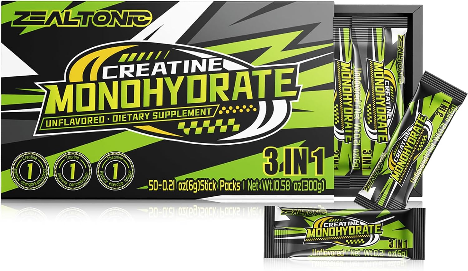 5000mg 99.9% Micronized Creatine Monohydrate Powder Stick Packs with 800mg of Taurine, and 200mg of L-theanine Supports Strength, Lean Muscle, & Recovery for Men & Women Creatine Packets 50 Servings