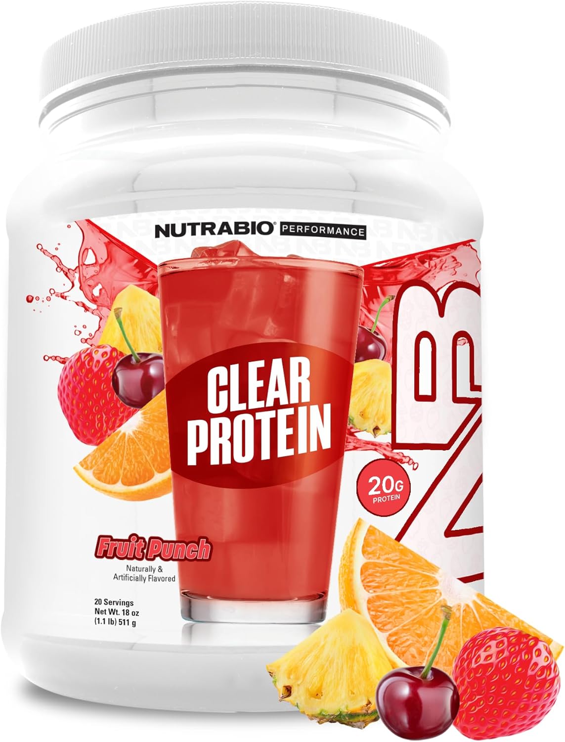 NutraBio Clear Whey Isolate Protein Powder, Delicious & Refreshing Fruit Flavors, Protein Juice, No Milky Taste, No Foam, Zero Sugar, Fruit Punch, 20 Servings