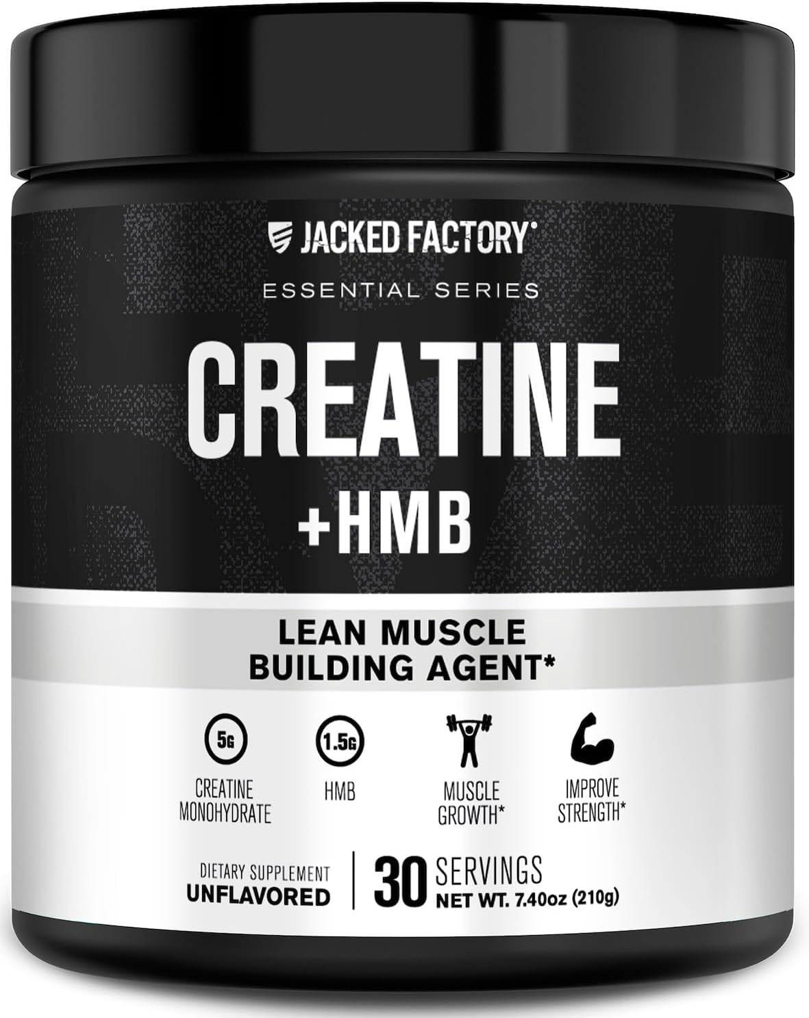 Jacked Factory Creatine Monohydrate + HMB – Creatine Dietary Sports Nutrition Bodybuilding Supplement for Men and Women – Muscle Growth, Increased Strength, Enhanced Energy – 30 Servings, Unflavoured