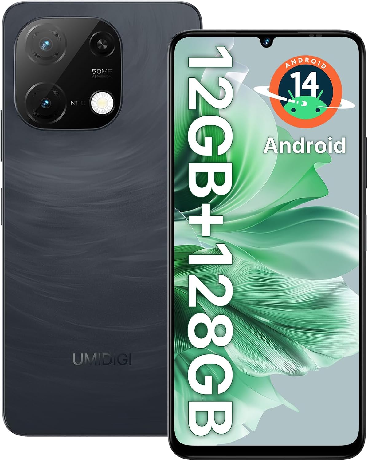 UMIDIGI G9C Unlocked Cell Phone Android 14,Octa-core 6+6GB +128GB Expand 1TB Unlocked Smartphone,6.75″ HD+ 90Hz,5000mAh Battery,50MP Camera,GPS,BT 5.5,NFC,AI Face Unlock,Warranty,Black
