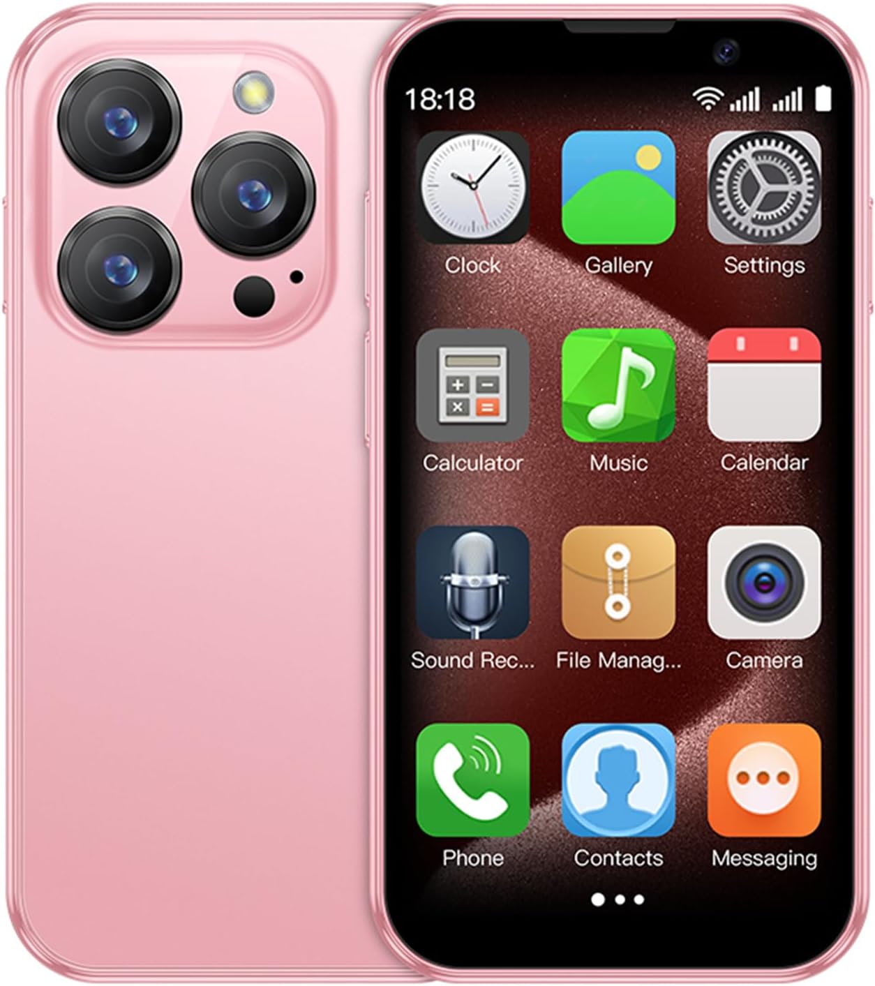 XS18Pro 3G Mini Smartphone 3.0 Inch WiFi GPS Quad Core Android 8.1 Cute Palm Smartphone Slim Body HD Camera Dual Sim Compatible with Google Play 2GB RAM 16GB ROM China Mobile (Pink)