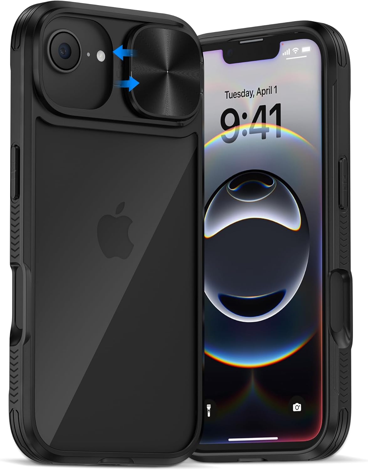 for iPhone 16e Case Black with Camera Cover, 16e Rugged CASE Camera Cover Slide, Portable & Heavy Duty & Shockproof Phone Protection for Apple iPhone 16e, 16e 2025 Military Grade Case-6.1inch