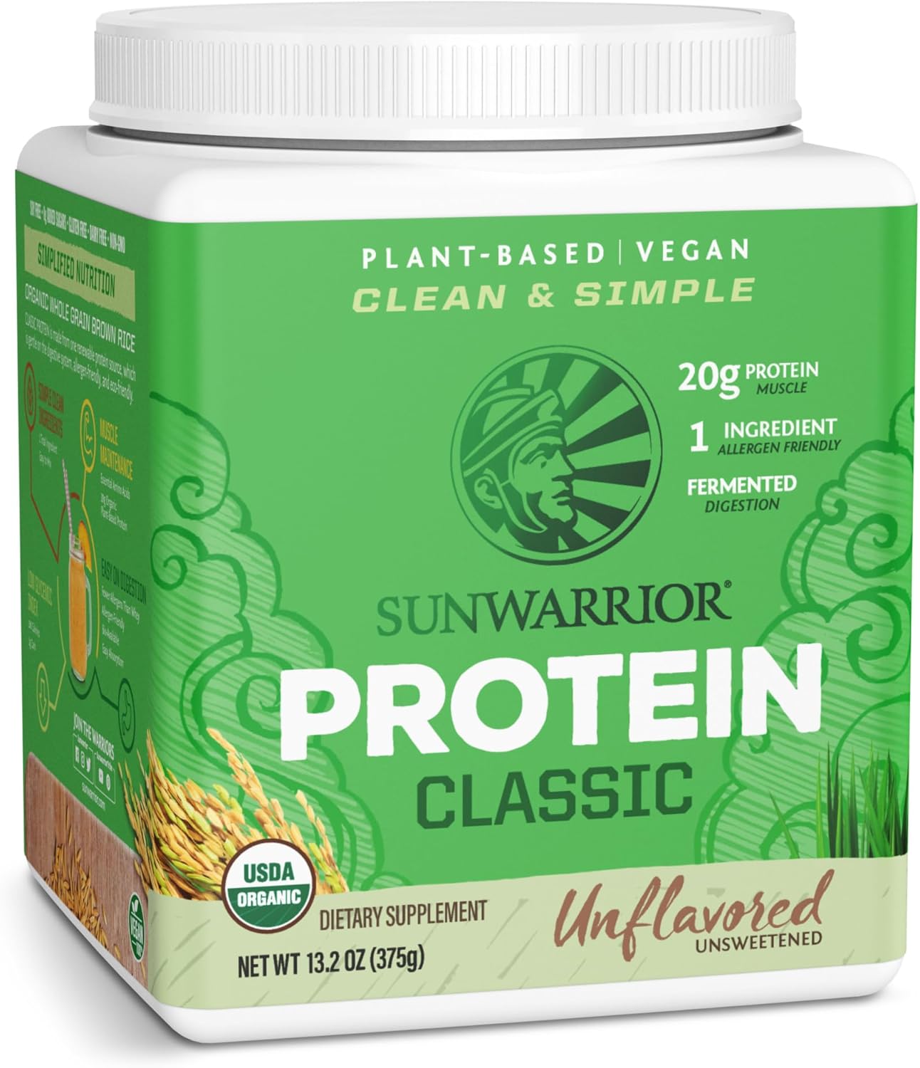 Brown Rice Protein Powder with Bcaa & Amino Acids Raw Rice Protein Shake Gluten Free Low Carb Dairy Free | Plant Based Classic Sprouted Brown Rice Protein Powder Natural 375g by Sunwarrior