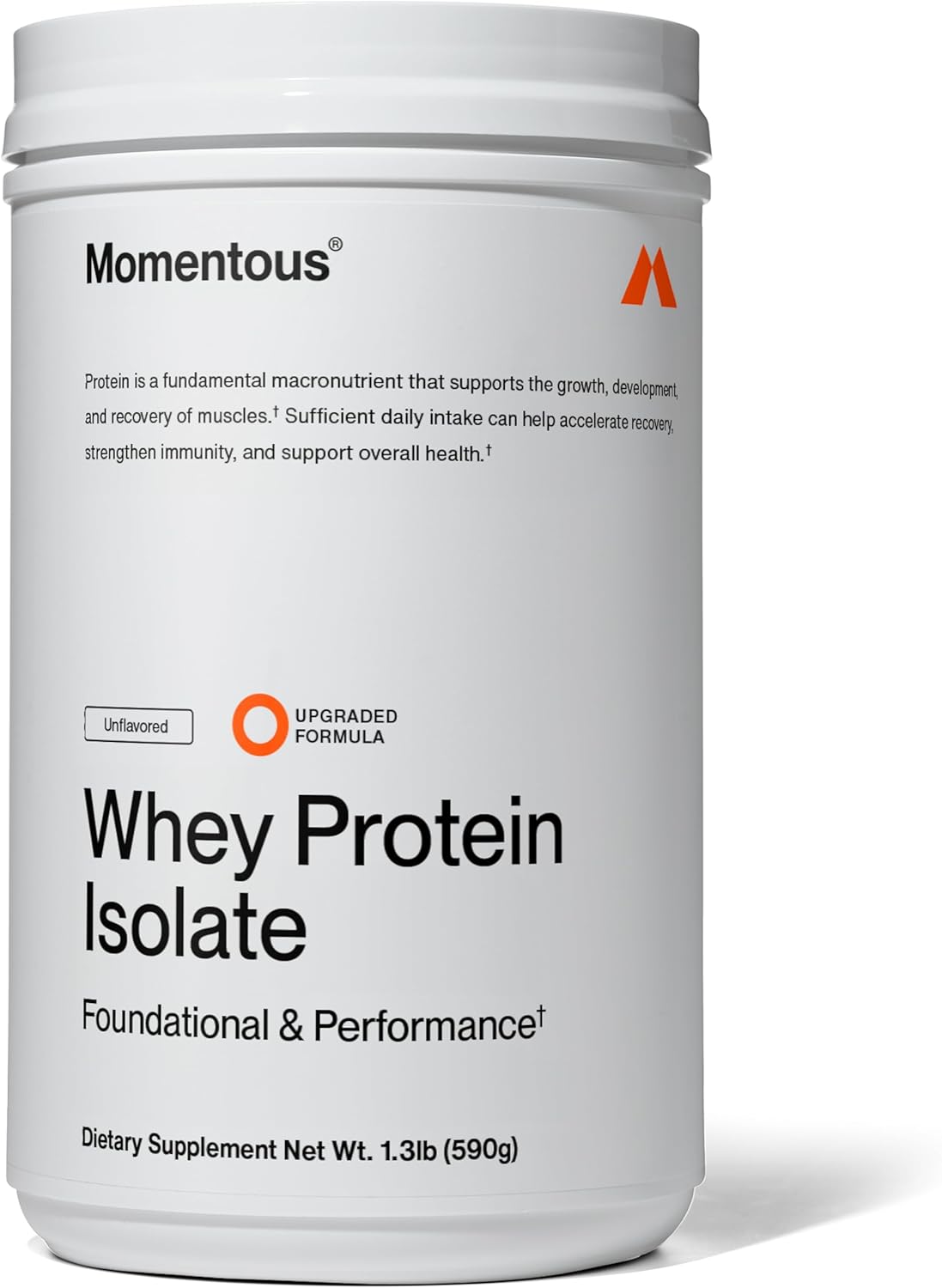 Momentous Essential Grass-Fed Whey Protein Powder, 20 g Whey Isolate Protein, NSF Certified for Sport®, Gluten-Free, 25 Servings for Essential Everyday Use, Unflavored