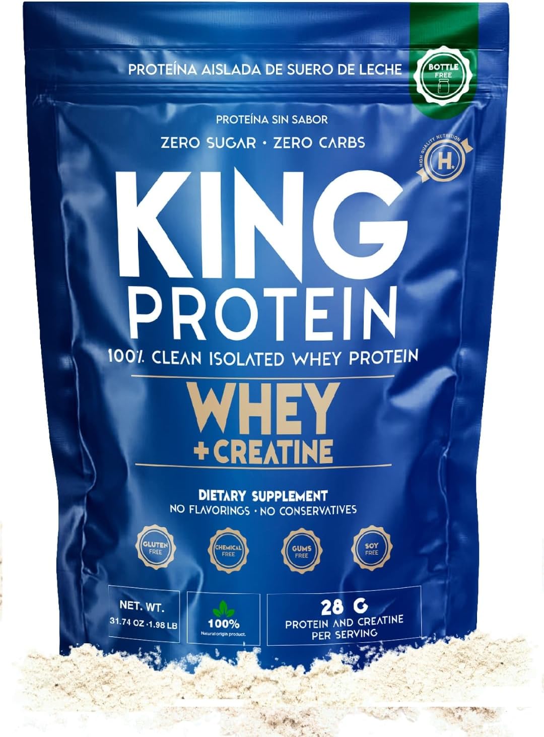 Clean Unflavored Whey Isolate Protein Powder with Creatine | 23g plus 5g Creatine & Organic BCAA per Serving | 100% Natural | No Carbs | Preservatives, GMO, Soy & Gluten Free, 30 Servings