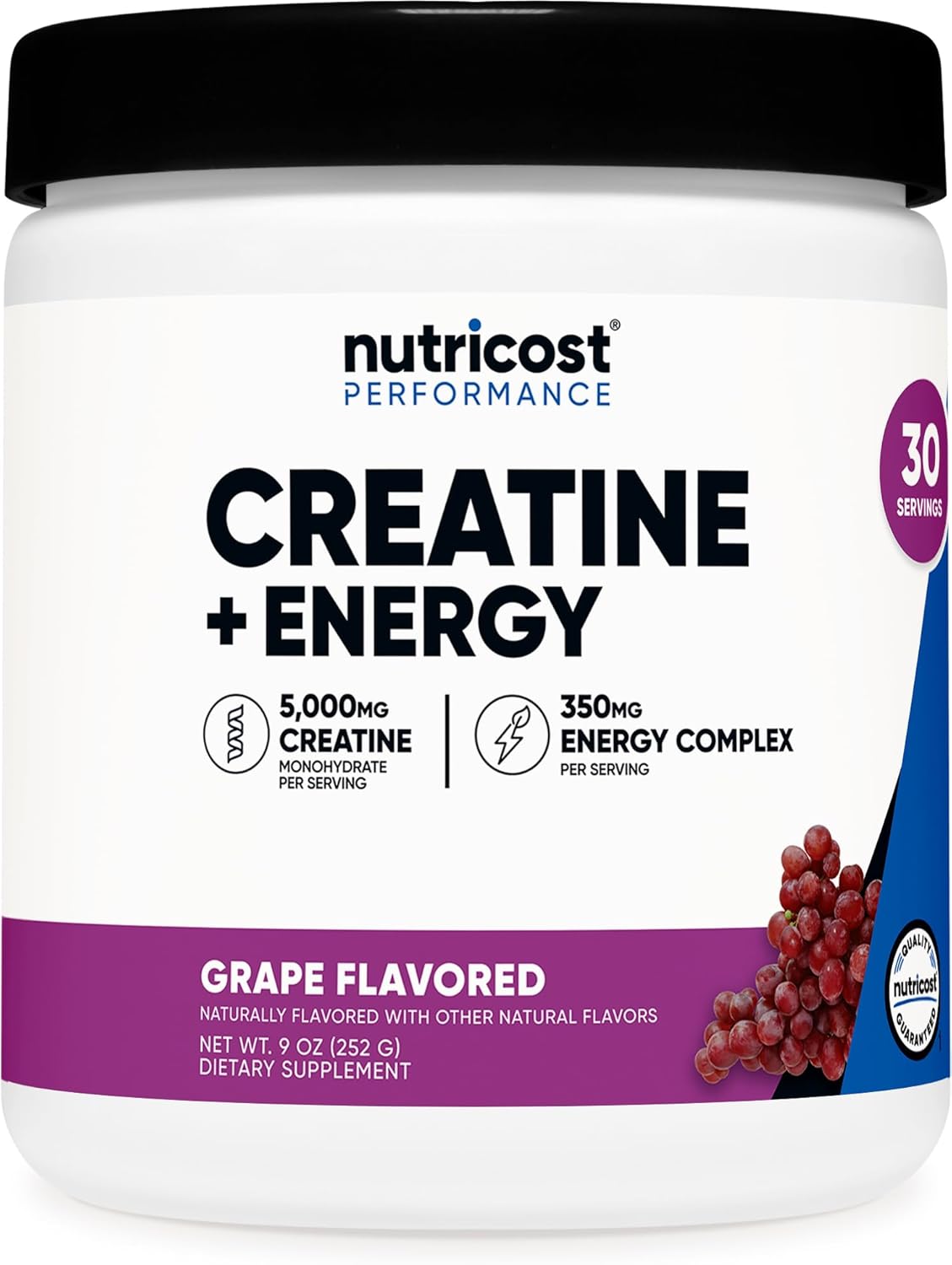 Nutricost Creatine + Energy 30 Servings (Grape Flavored) – 5,000mg Creatine Monohydrate + 350mg Energy Complex Per Serving