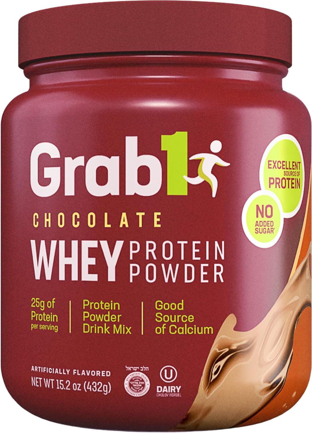 Whey Protein Powder, Chocolate Whey Powder, 15.2 oz | 25g Protein Per Serving | No Added Sugar, Good Source of Calcium | Kosher Dairy Cholov Yisroel Protein Powder | Smooth & Creamy