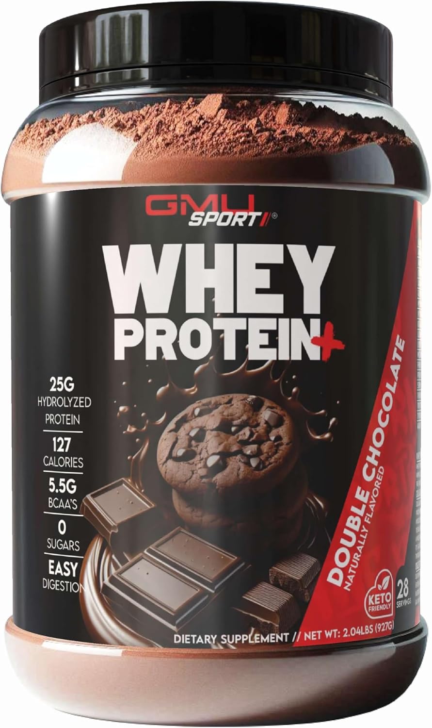 GMU SPORT – Whey Protein+ 28 Servings – No Filler, Whey Protein Powder for Women and Men – Low-Calorie, Sugar-Free, Fast-Absorbing Protein Supplement for Muscle Growth & Recovery, Double Chocolate
