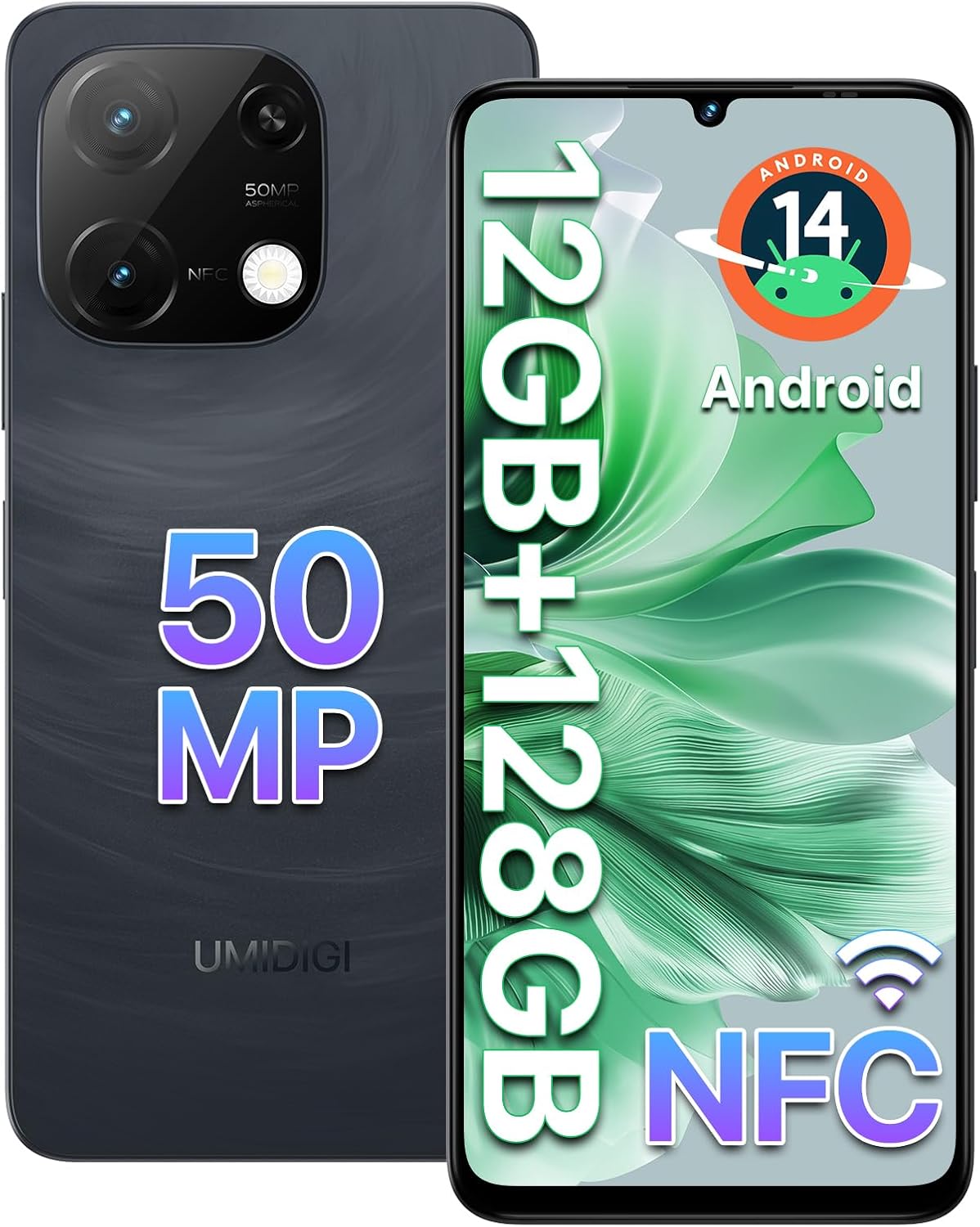 UMIDIGI G9C Android 14 Unlocked Cellphone,Octa-core 12GB +128GB Expand 1TB Unlocked Smartphone,6.75″ HD+ 90Hz,5000mAh Battery,50MP Camera,GPS,BT 5.5,NFC,AI Face Unlock,Warranty,Black
