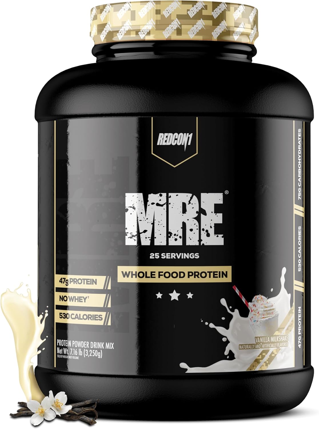 REDCON1 MRE Protein Powder, Vanilla Milkshake – Meal Replacement Protein Blend Made with MCT Oil & Whole Foods – Protein with Natural Ingredients to Aid in Muscle Recovery (25 Servings)