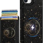 Shorogyt for iPhone 16e Cute Kawaii Leather Phone Case – Compatible with Magsafe Wallet Magnetic Credit Card Holder Fashion Sun Moon Design Phone Cover for Women Girls, Fits 7 Cards