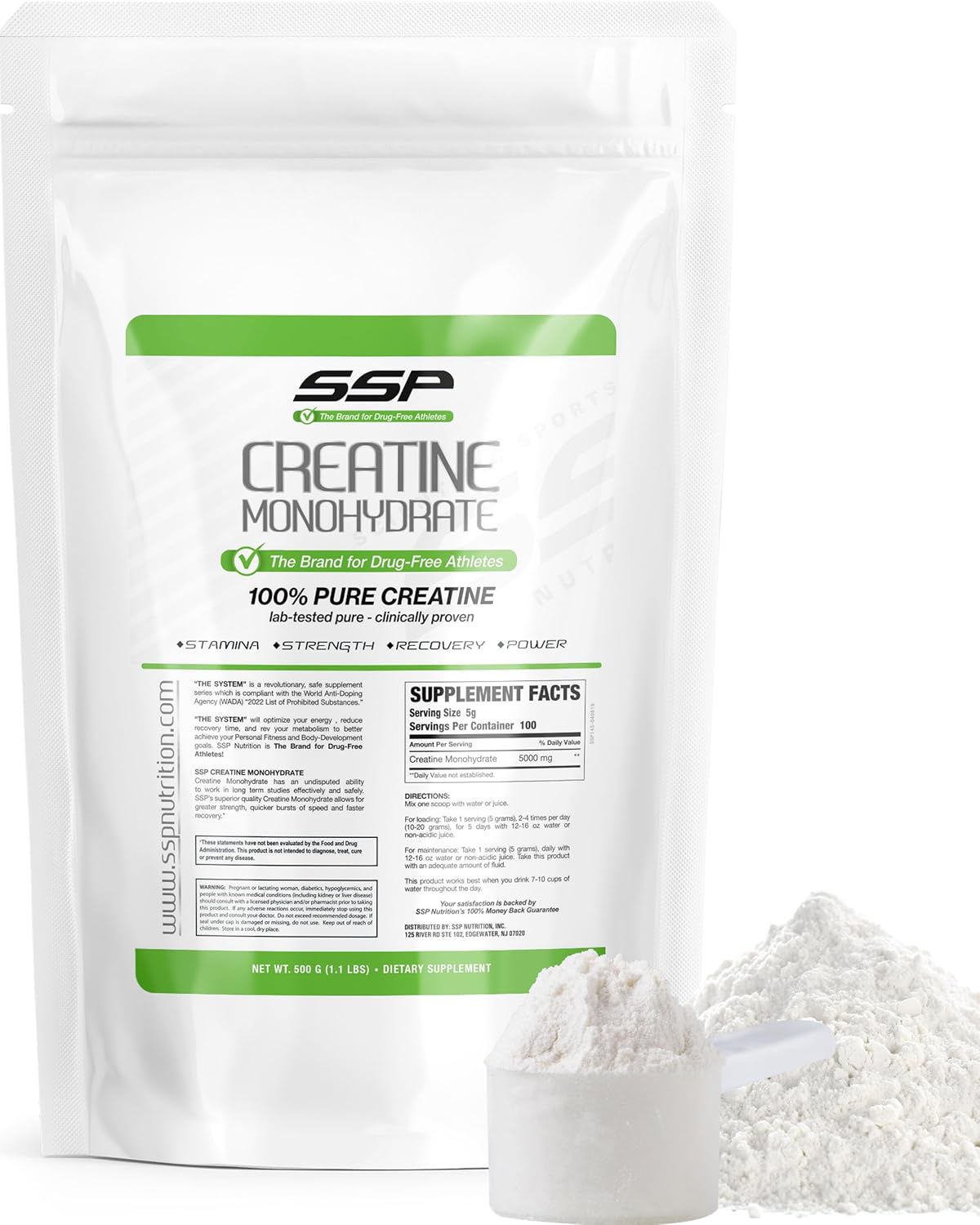 SSP Creatine Monohydrate – Unflavored Supplement for Hydration, Recovery & Muscle Support – Workout & Fitness Nutrition for Women & Men – 100% Pure Creatine