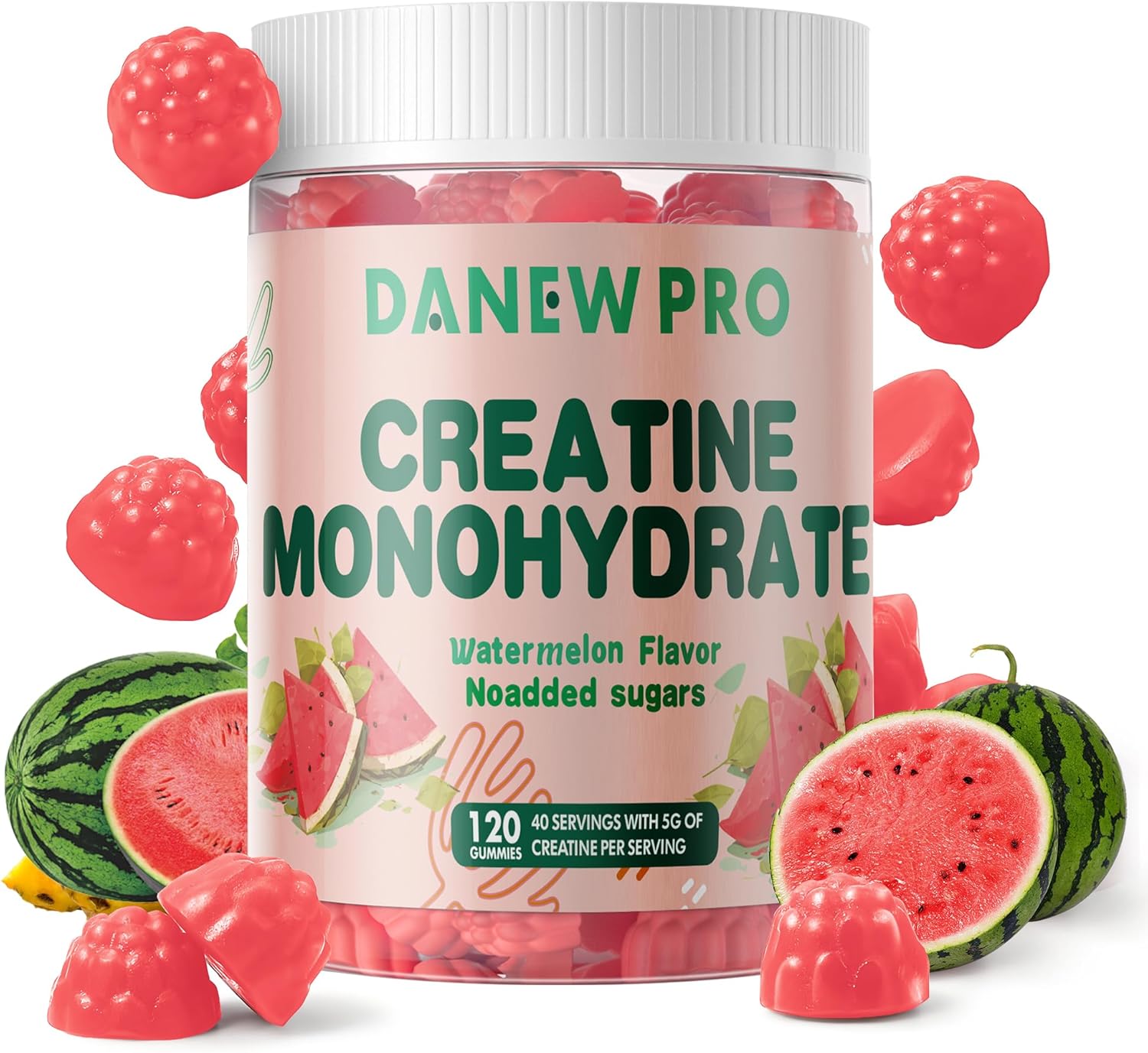 Creatine Monohydrate Gummies 5000mg for Men & Women, Creatine Monohydrate for Muscle Strength, Muscle Builder, Energy Boost, Pre-Workout Supplement(120 Count)-Watermelon Flavor