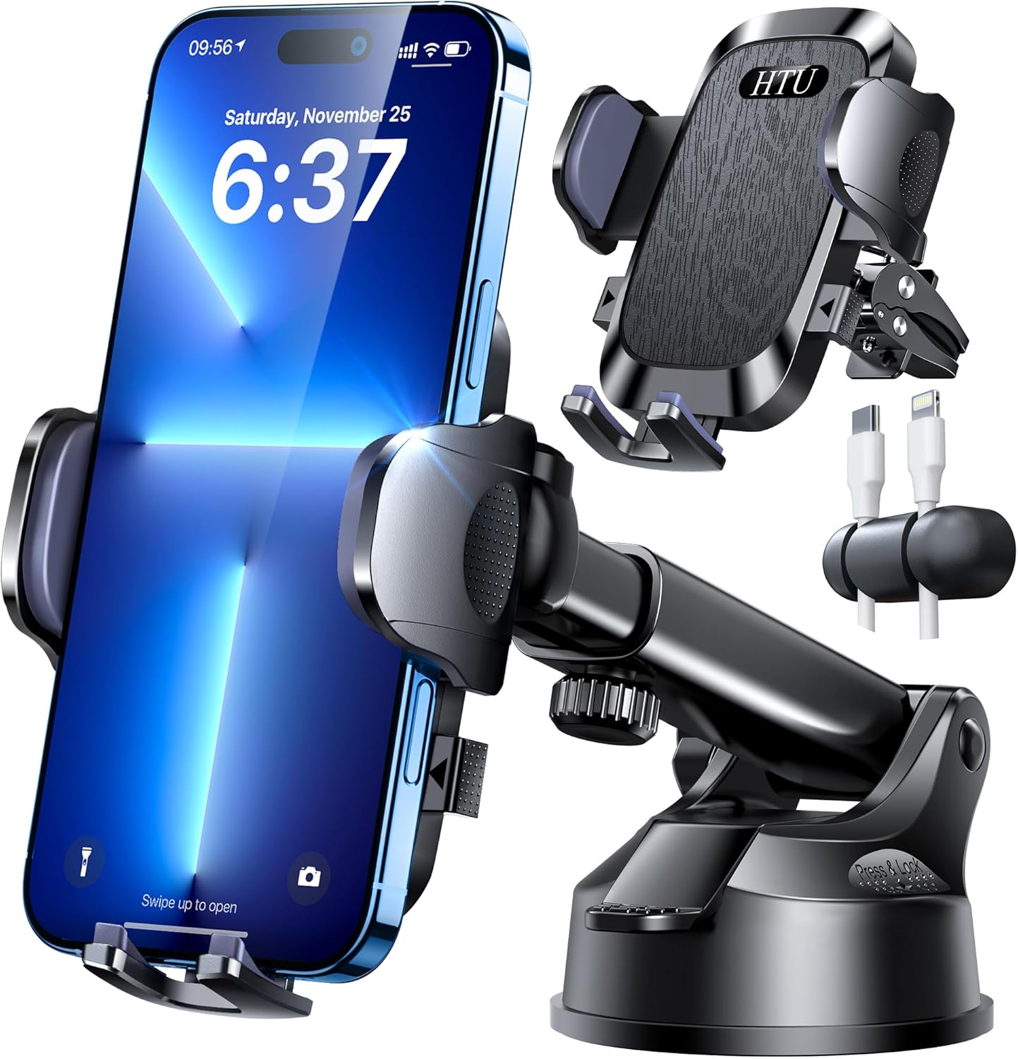 HTU 【No.1 Powerful Suction【Rally Racing-Grade Stability】 Phone Holders for Your Car 2025 Upgraded Car Phone Holder Mount Truck Stand for Dashboard Windshield Vent for iPhone Samsung All Phones,Black