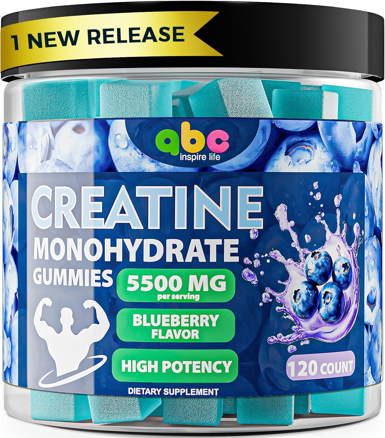 99.99% Creatine Monohydrate Gummies 5500mg for Men 5X Energy 120 Count Chewable Creatine Monohydrate Gummies for Muscle Support,Energy Boost Preworkout Gummy Supplement & Recovery Blueberry Flavored
