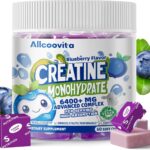 Creatine Monohydrate Chews Complex 6400mg for Men & Women -Advanced Formula W/L-Taurine + Vitamin B12, Sugar Free Chewable Supplement,60 Blueberry Softchews