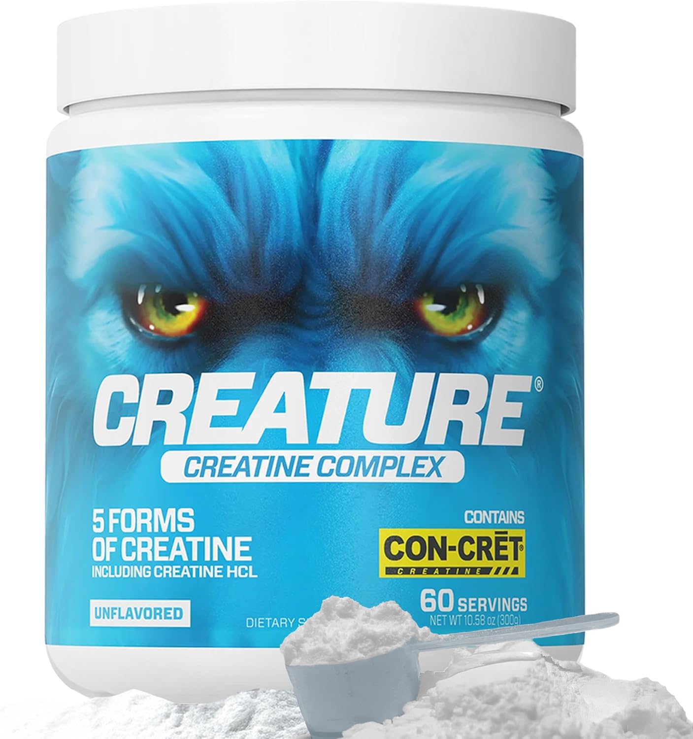 CREATURE® Creatine Complex – Creatine Monohydrate Powder with 5 Types of Creatine Including Con-Crēt® Creatine HCL, Promotes Muscle, Strength, Endurance, Brain Health, Unflavored, 300g 60 Servings
