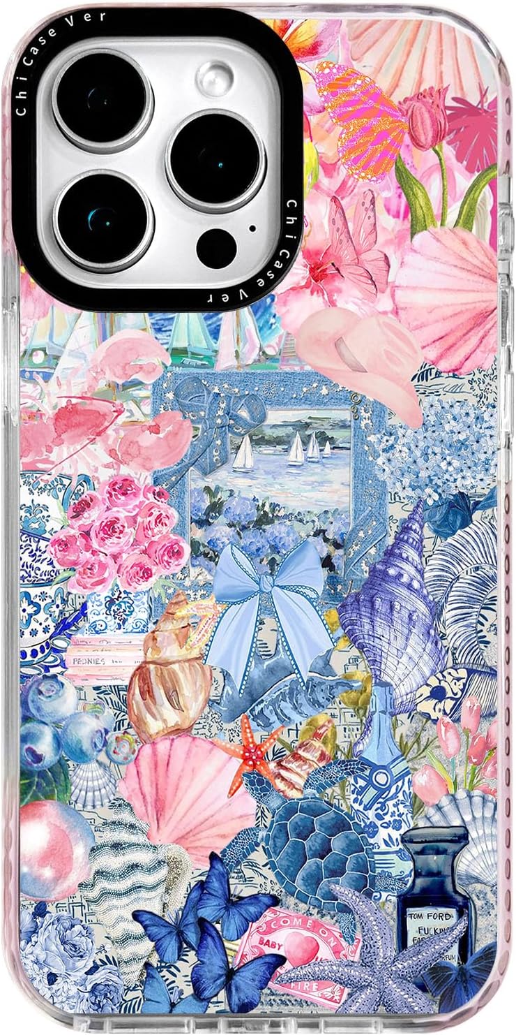 for iPhone 16 Case, Coastal Vintage Collage Pattern, Military-Grade Drop Protection, Cute Soft Slim TPU Protective Cover with Camera Protection for Women & Girls