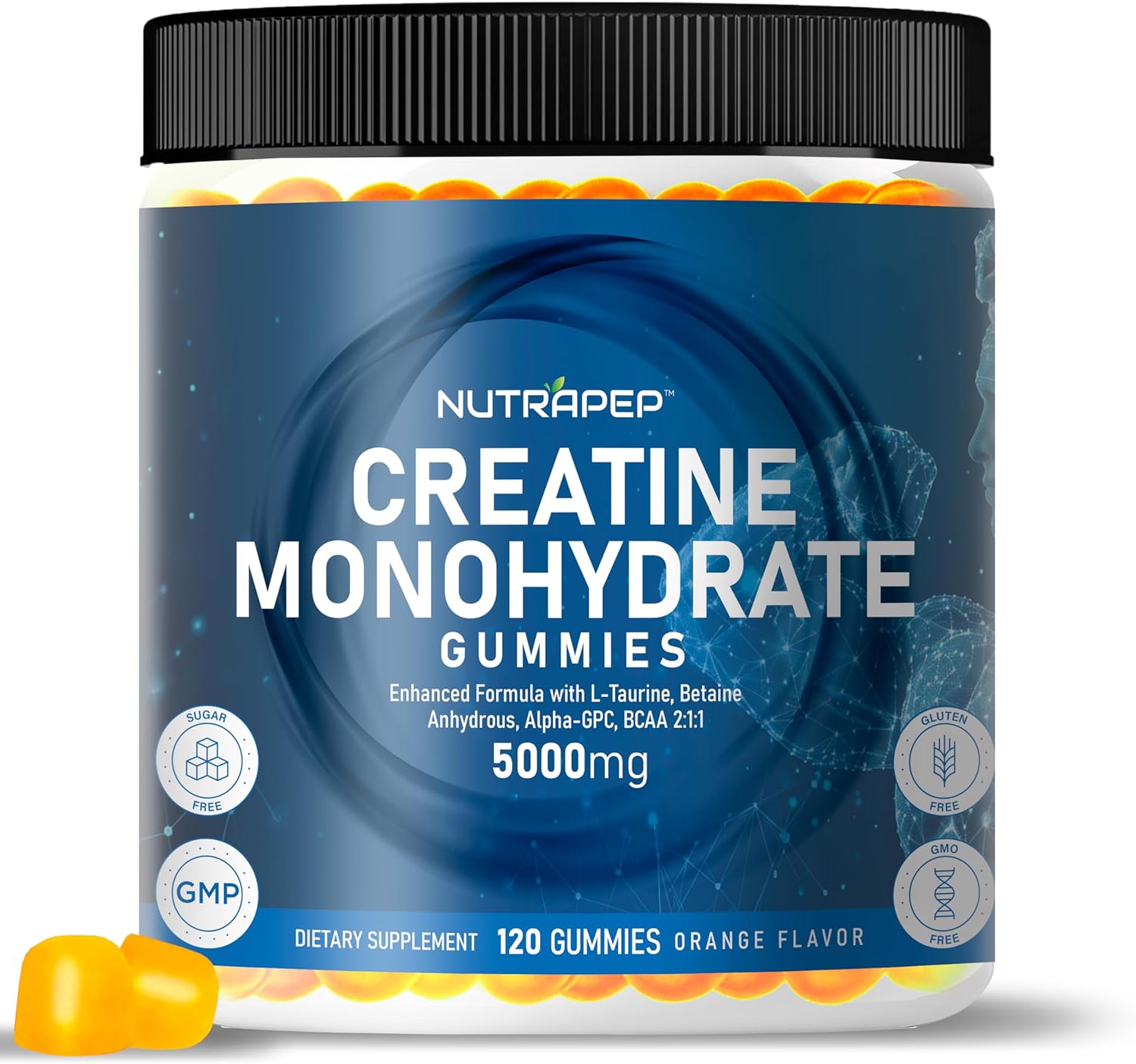 Creatine Monohydrate Gummies 5g for Men Women – with L-Taurine Betaine Anhydrous Alpha-GPC BCAA 2:1:1 – Sugar-Free Gluten Free Chewable Creatine Supplement Bites