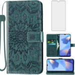 Asuwish Phone Case for Samsung Galaxy A16 5G/4G Wallet with Tempered Glass Screen Protector and Sunflower Leather Slim Flip Cover Card Holder Stand Cell Accessories A 16 16A SM-A166U Dark Green