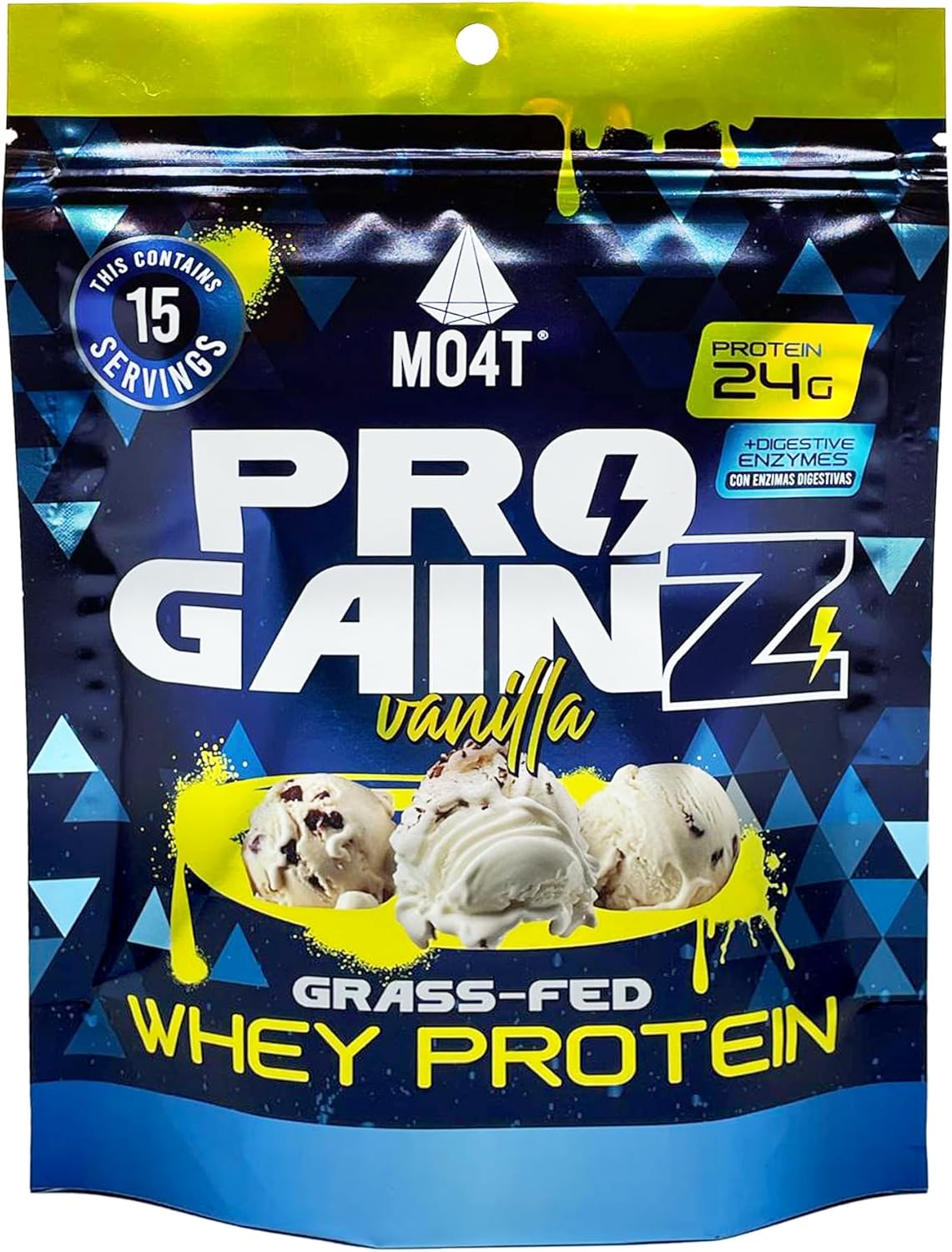MO4T ProGainz – Grass-Fed Whey Protein Concentrate Powder – Whey Concentrate with Digestive Enzymes – 24g of Whey Concentrate Protein per Serving- Proteina para ganar masa Muscular