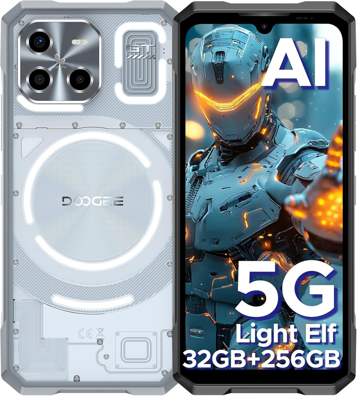 DOOGEE Blade GT (2025) 5G AI Rugged Phone with Dynamic LED Light Effect, 32GB RAM + 256GB ROM Android Rugged Cell Smartphone, 6.72″ FHD+ 120Hz Display, 48MP Camera, 10.5mm Ultra-Thin Design-Sliver