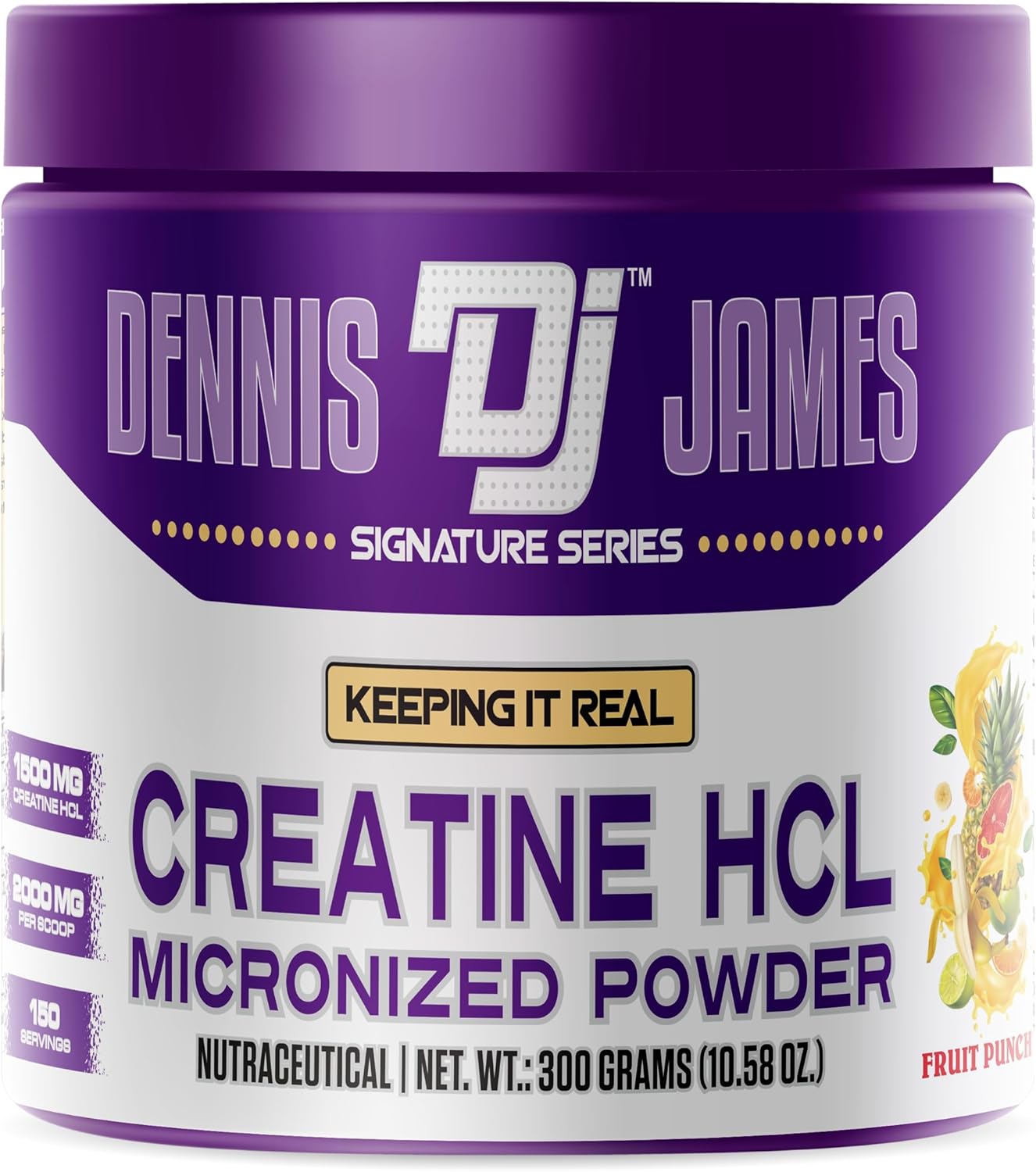 DENNIS JAMES Signature Series Creatine Hcl | Micronized Powder | 150 Serving, 300g | Fruit Punch