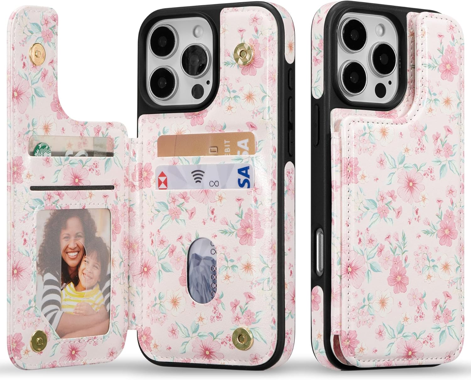 ZCDAYE for iPhone 16 Pro Max Wallet Case with Card Holders,PU Leather Double Magnetic Clasp Kickstand Trendy Girly Women Case for iPhone 16 Pro Max,Pink Flowers