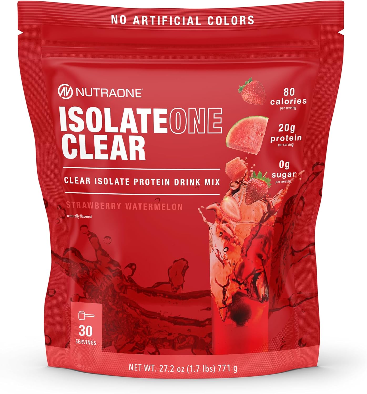 NutraOne Clear Whey Protein Powder Drink Mix, Naturally Flavored, Clear Protein Drink, 20g of Protein, Zero Sugar (Strawberry Watermelon – 30 Servings)
