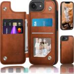 Designed for iPhone 16E Case Wallet with Card Holder, [Magnetic Clasp Cover] [RFID Blocking Leather Protection] Shockproof Women Men Cases 6.1″ for Apple 16E Light Brown